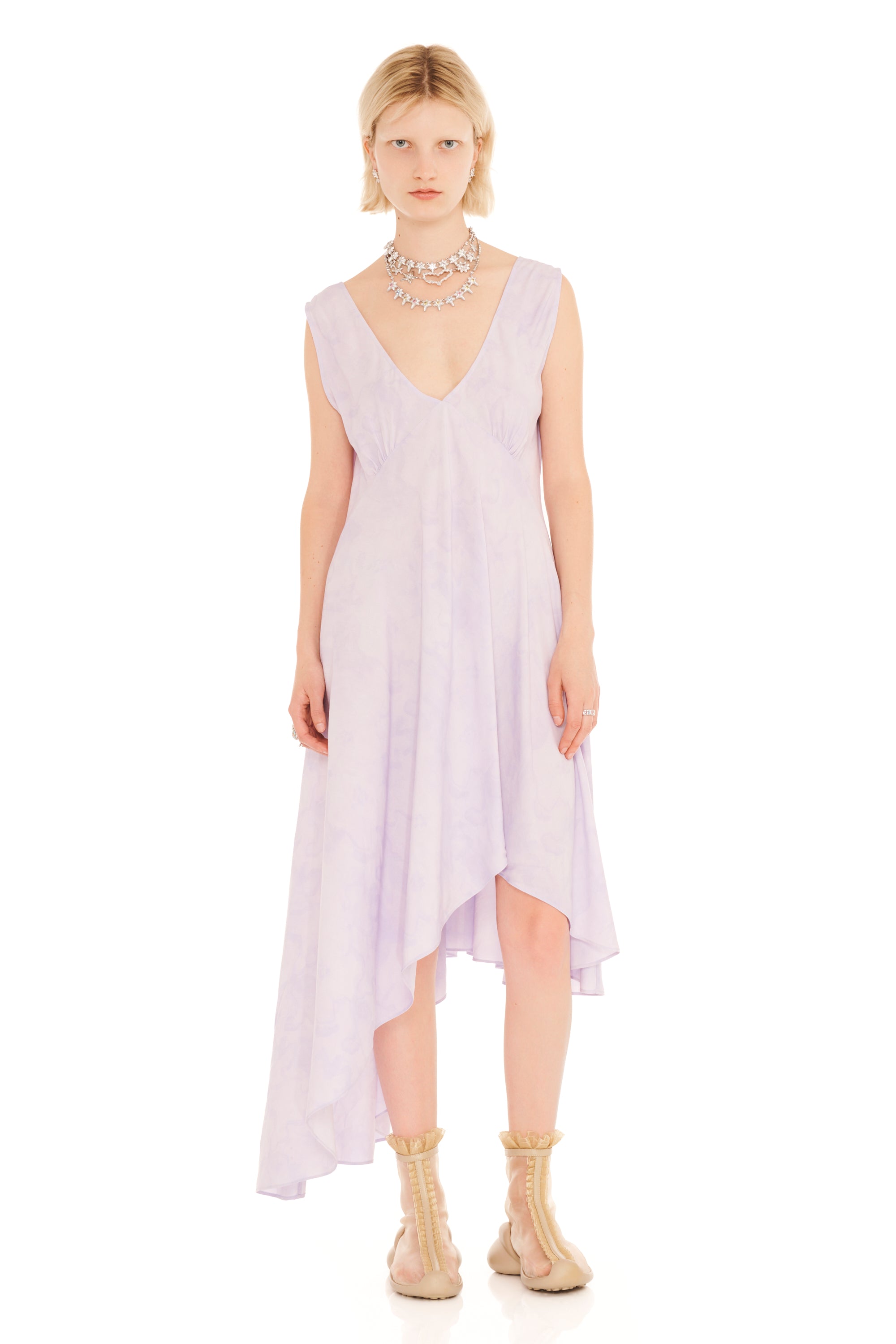 LILAC FLORAL SCRIBBLE TULIP DRESS