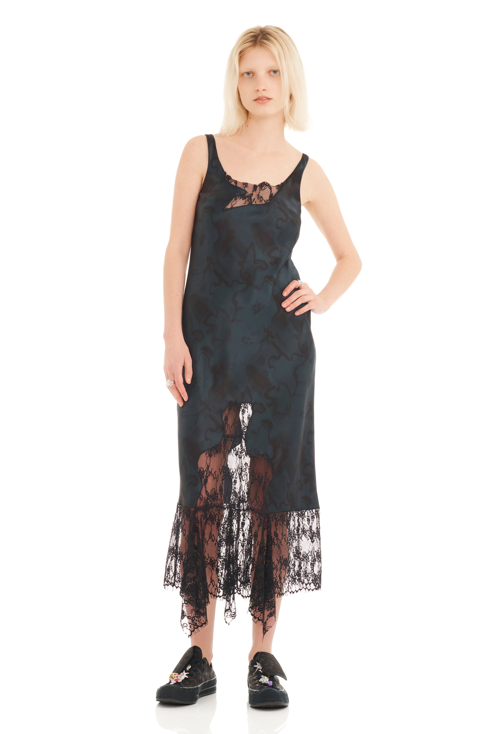 BLACK WATERCOLOR FLORAL ANEMONE DRESS