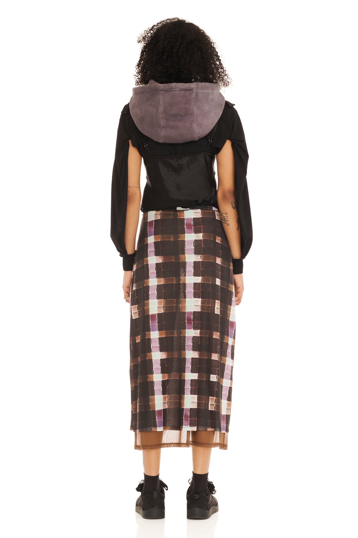 CHOCOLATE PAINTED PLAID CARDIO SKIRT