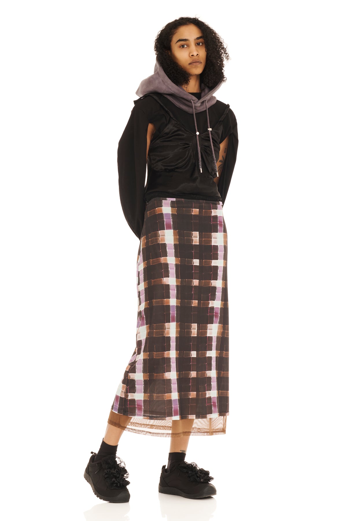 CHOCOLATE PAINTED PLAID CARDIO SKIRT