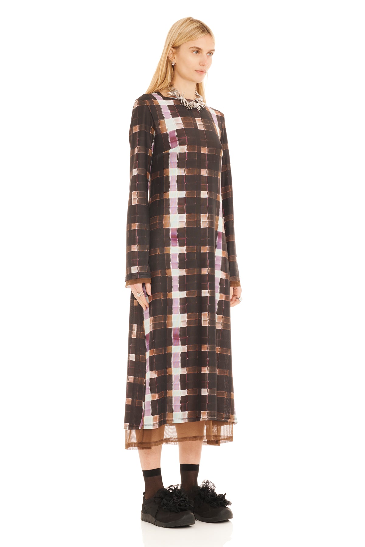 CHOCOLATE PAINTED PLAID CARDIO YURI DRESS