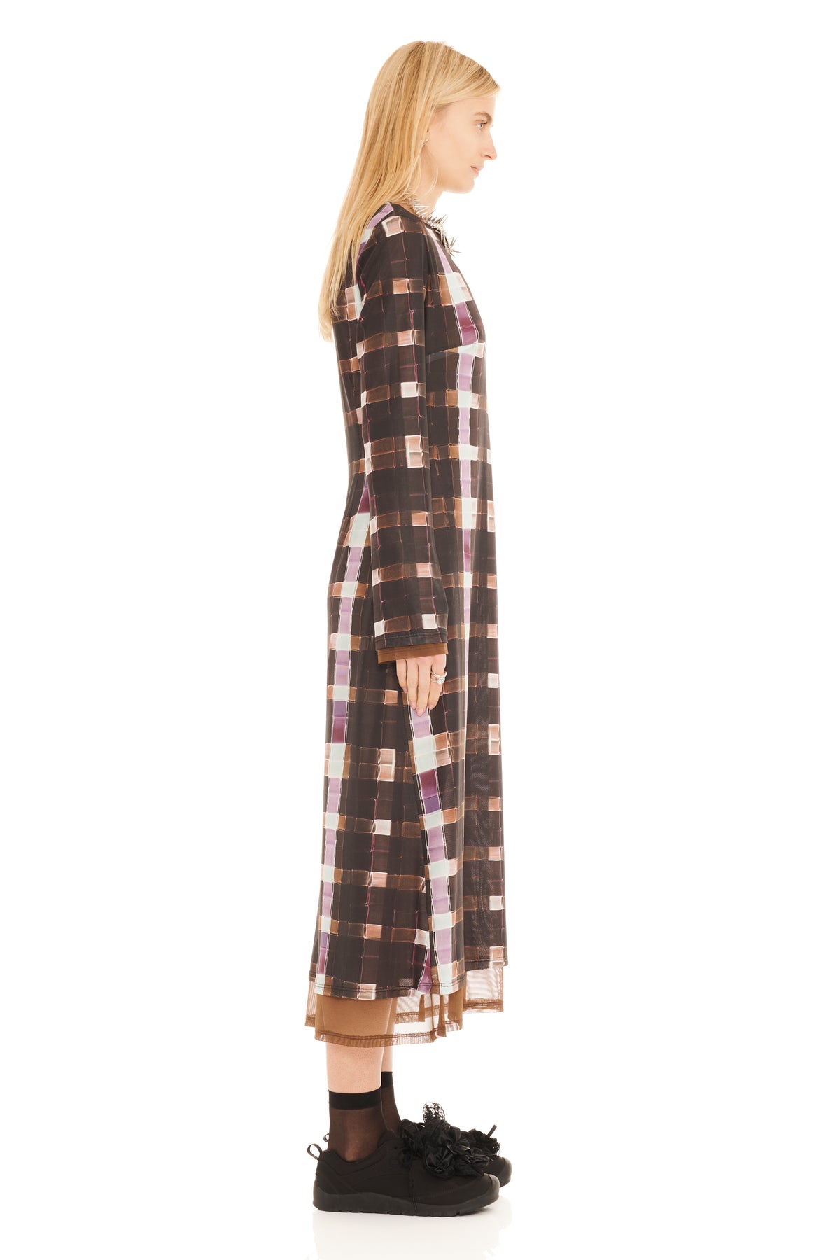 CHOCOLATE PAINTED PLAID CARDIO YURI DRESS