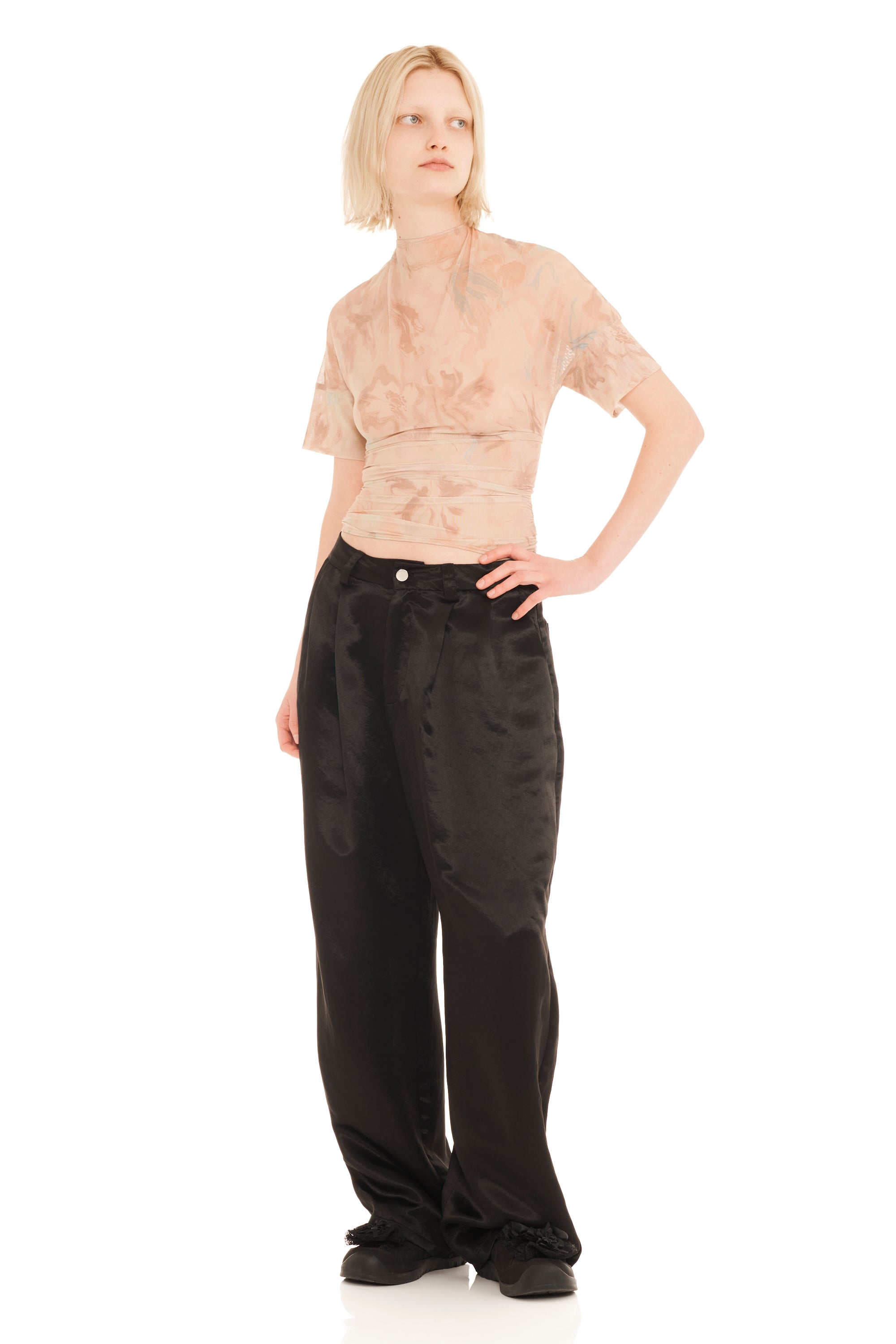 BLACK SATIN CATCHFLY TROUSER