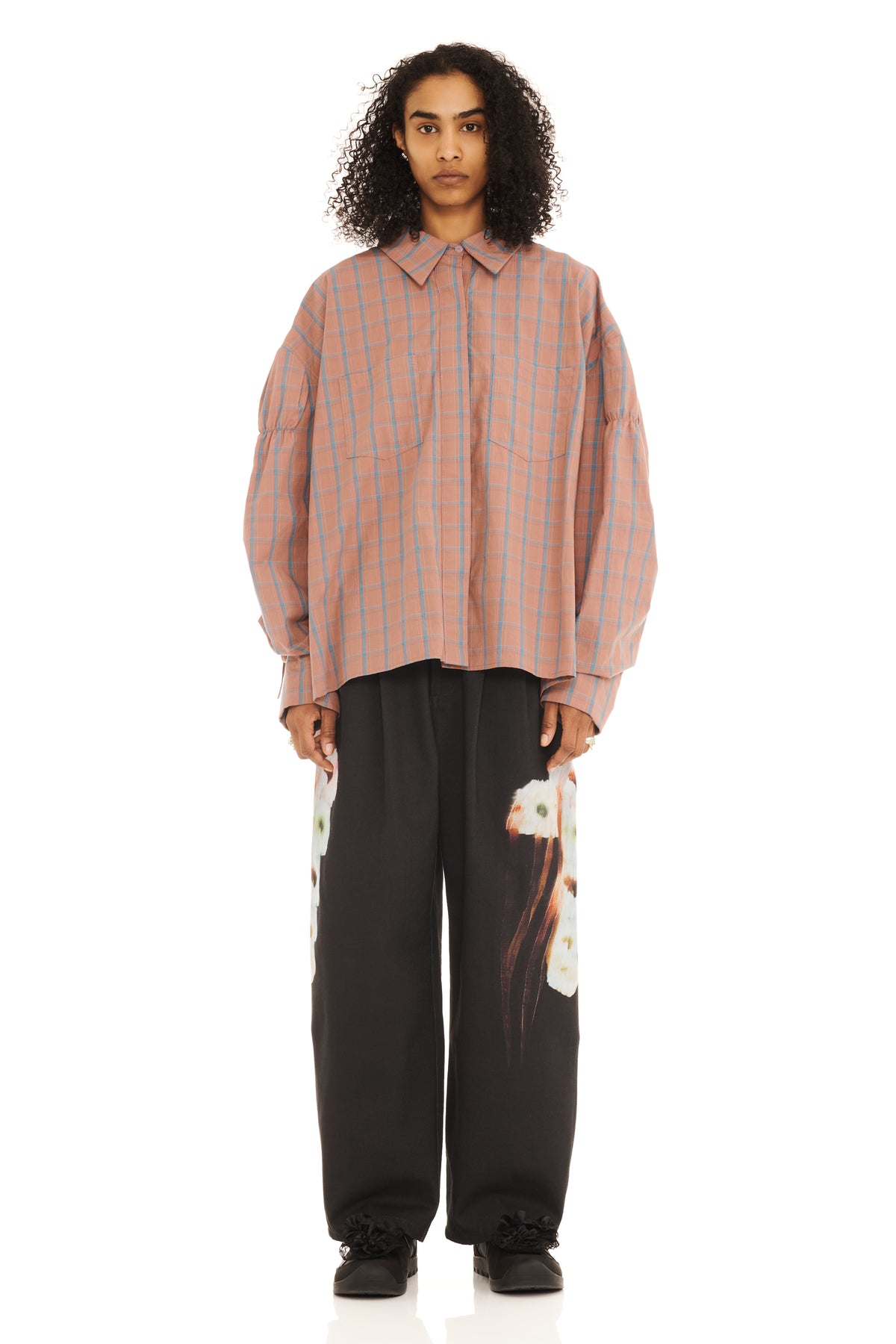MAUVE PLAID CHASON SCRUNCH SHIRT