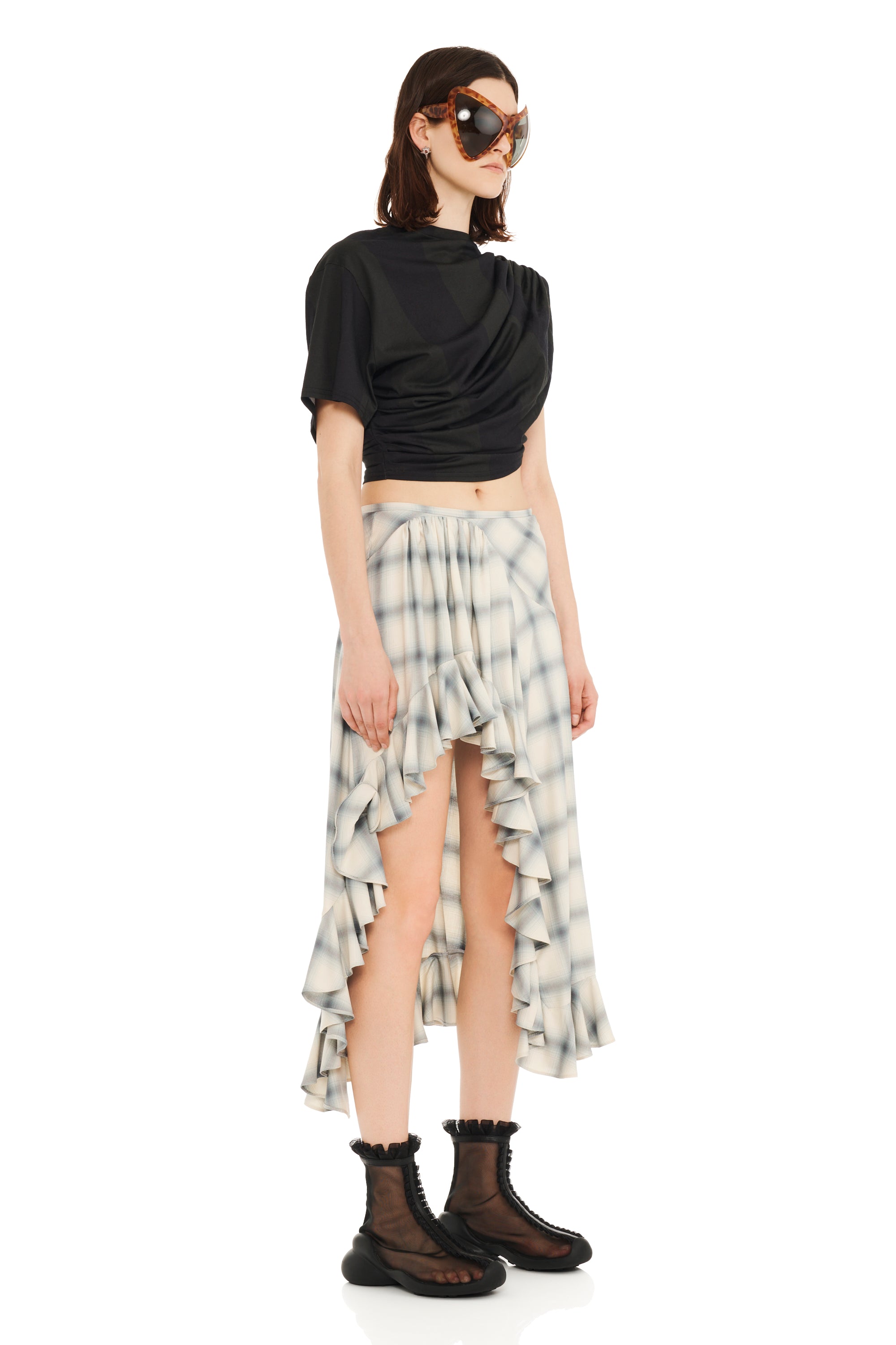 CLOUDY PLAID FLORIST SKIRT