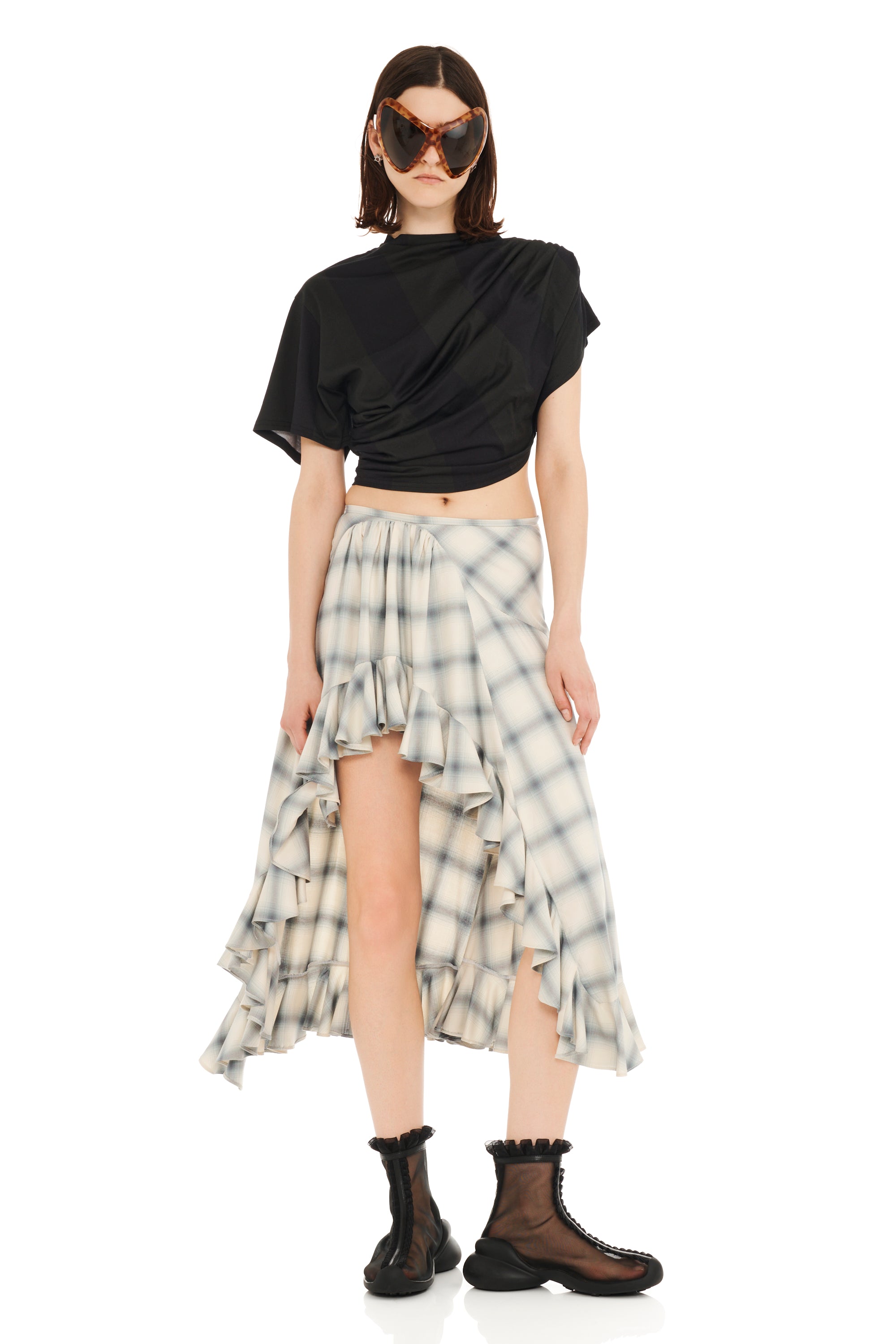 CLOUDY PLAID FLORIST SKIRT
