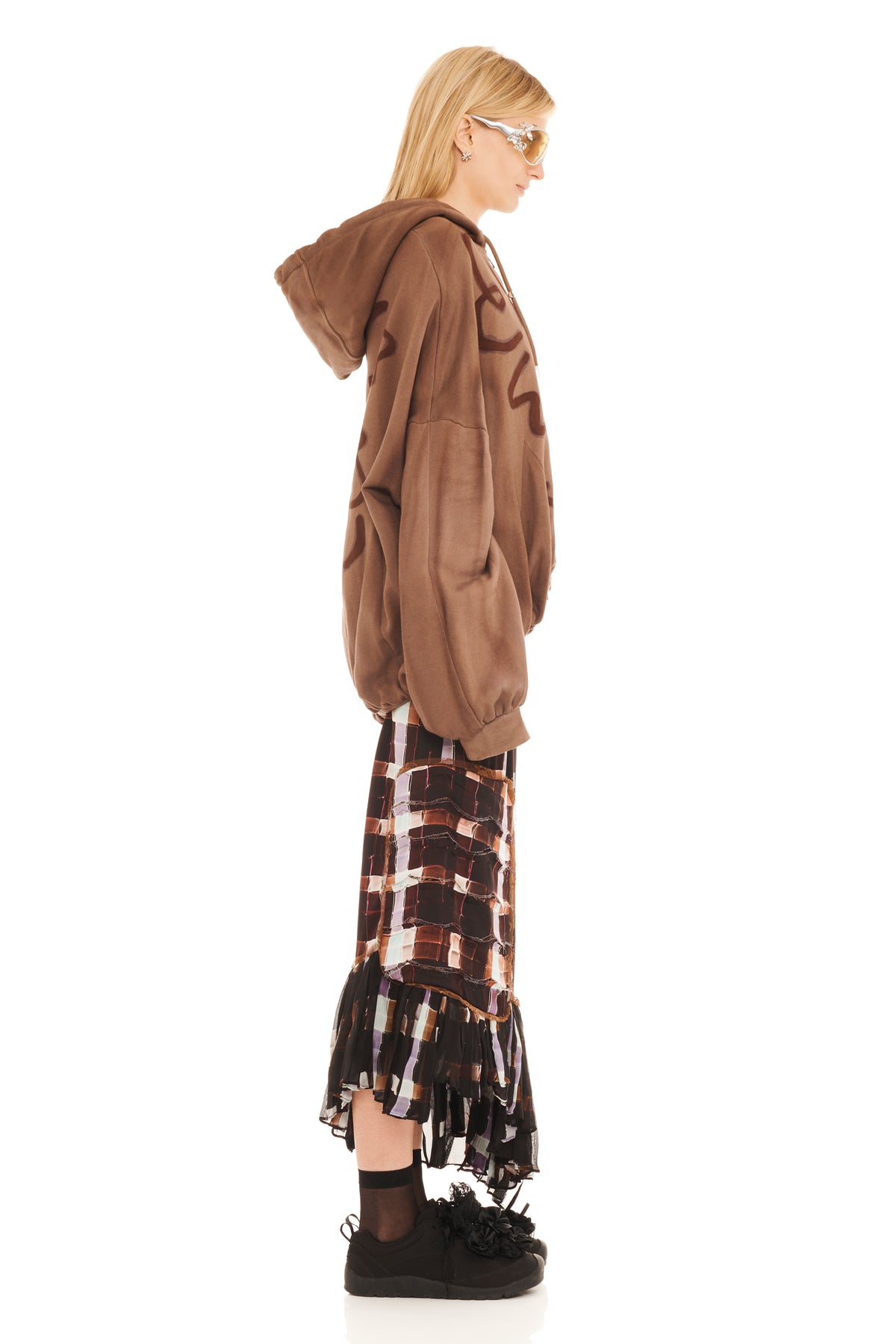 EARTH FLOWER GATHERED ZIP UP HOODIE