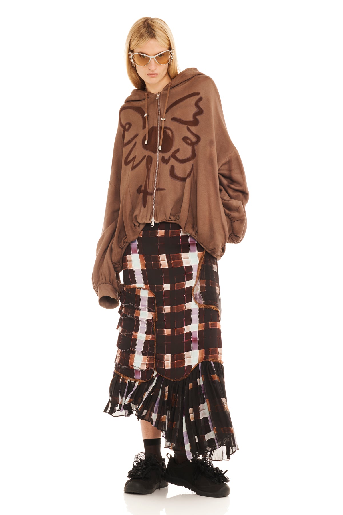 EARTH FLOWER GATHERED ZIP UP HOODIE