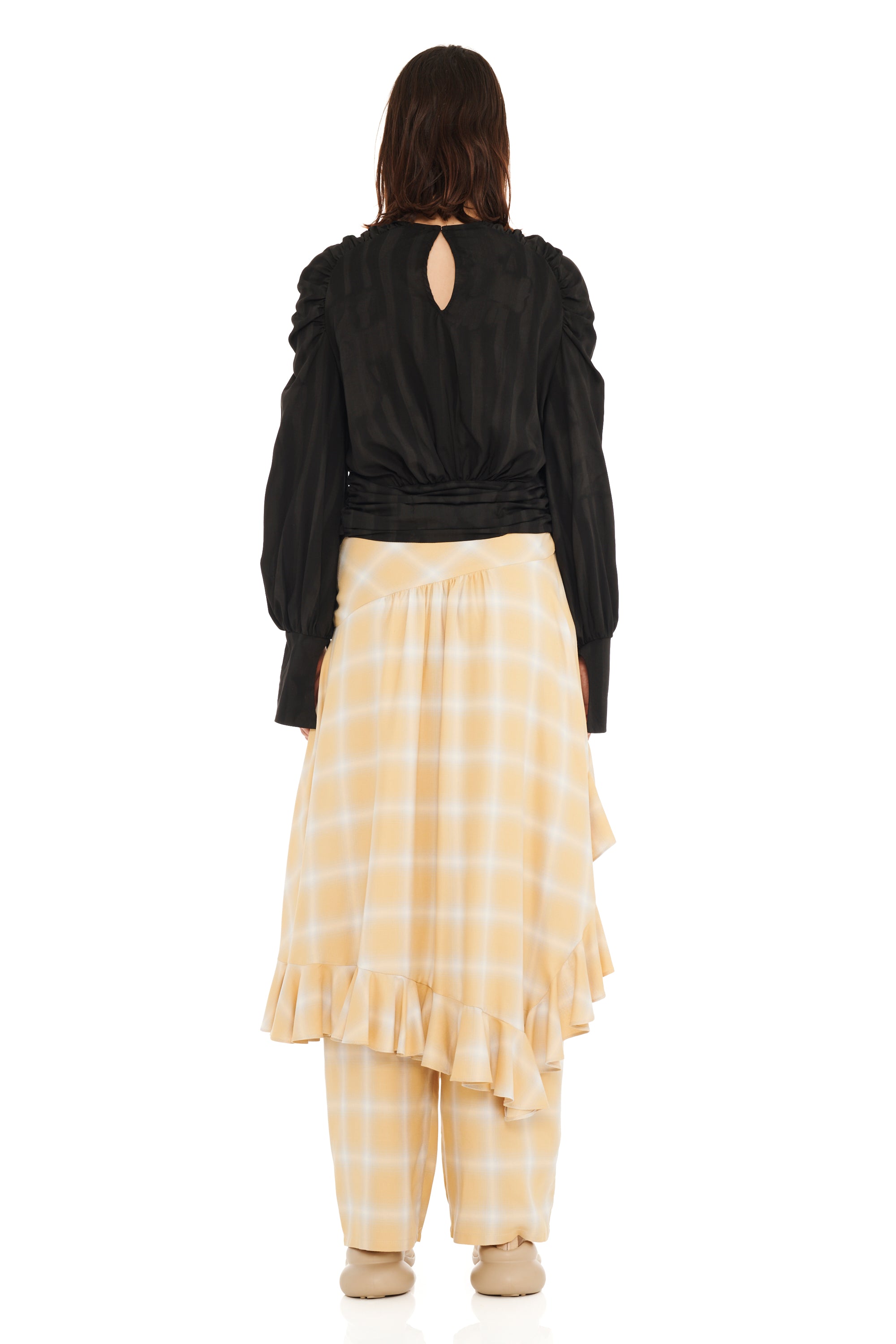 BLACK WAVY FLOWER STRIPE IRIS TOP