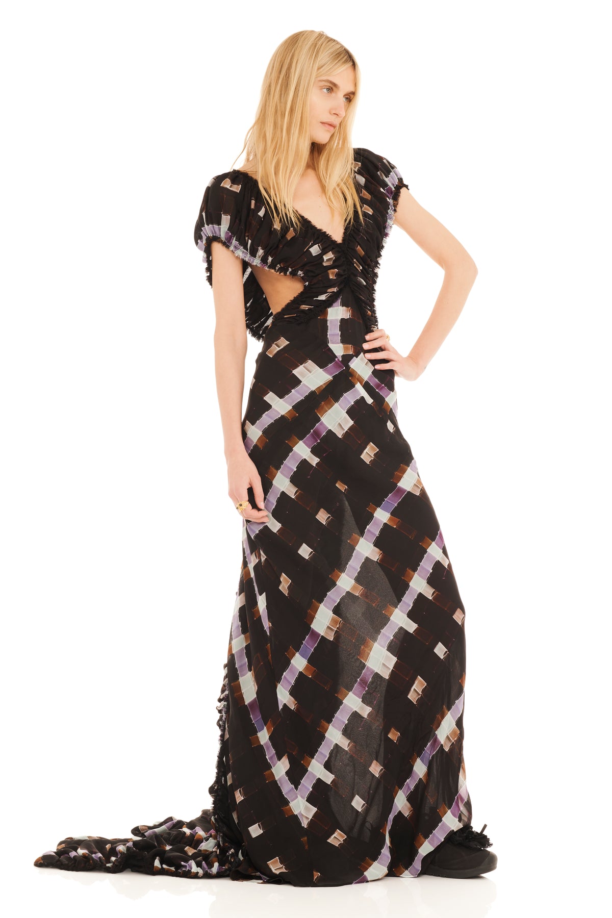 CHOCOLATE PAINTED PLAID LILITH DRESS