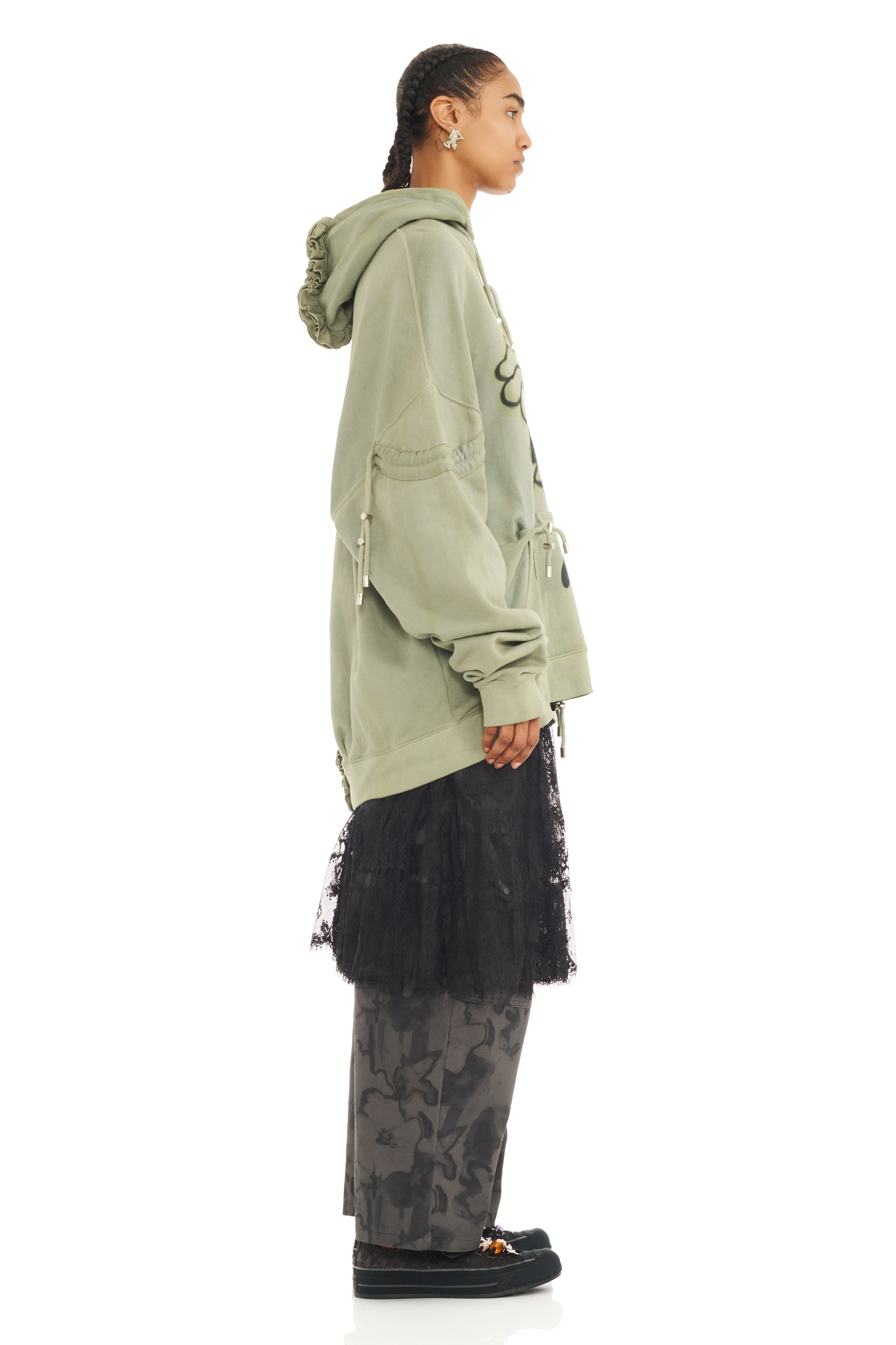 OLIVE TWIN FLOWERS MOHAWK BURST HOODIE
