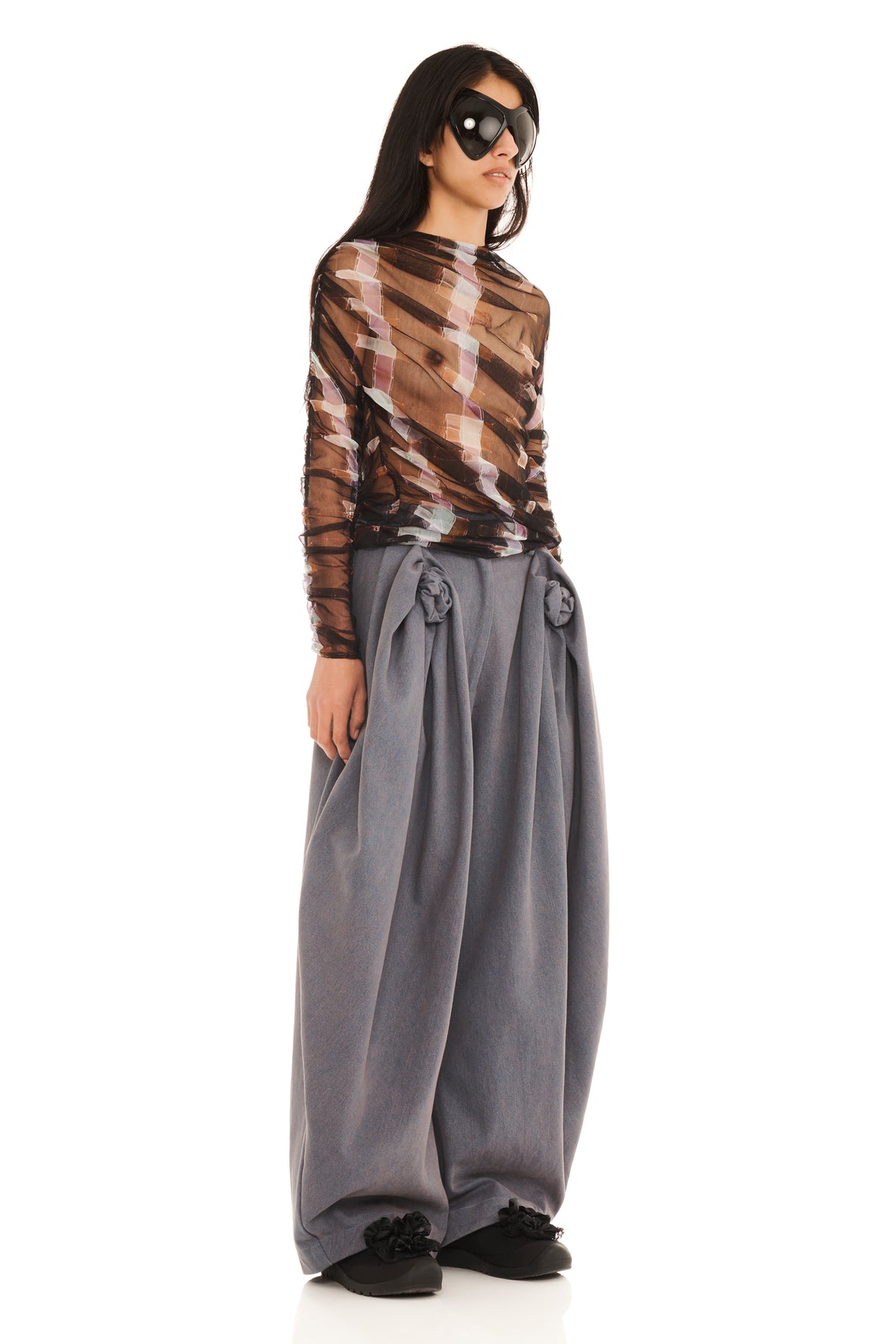 CHOCOLATE PAINTED PLAID NETTLE L/S TOP