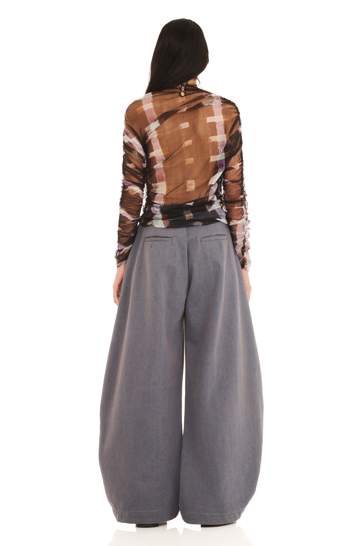 CHOCOLATE PAINTED PLAID NETTLE L/S TOP