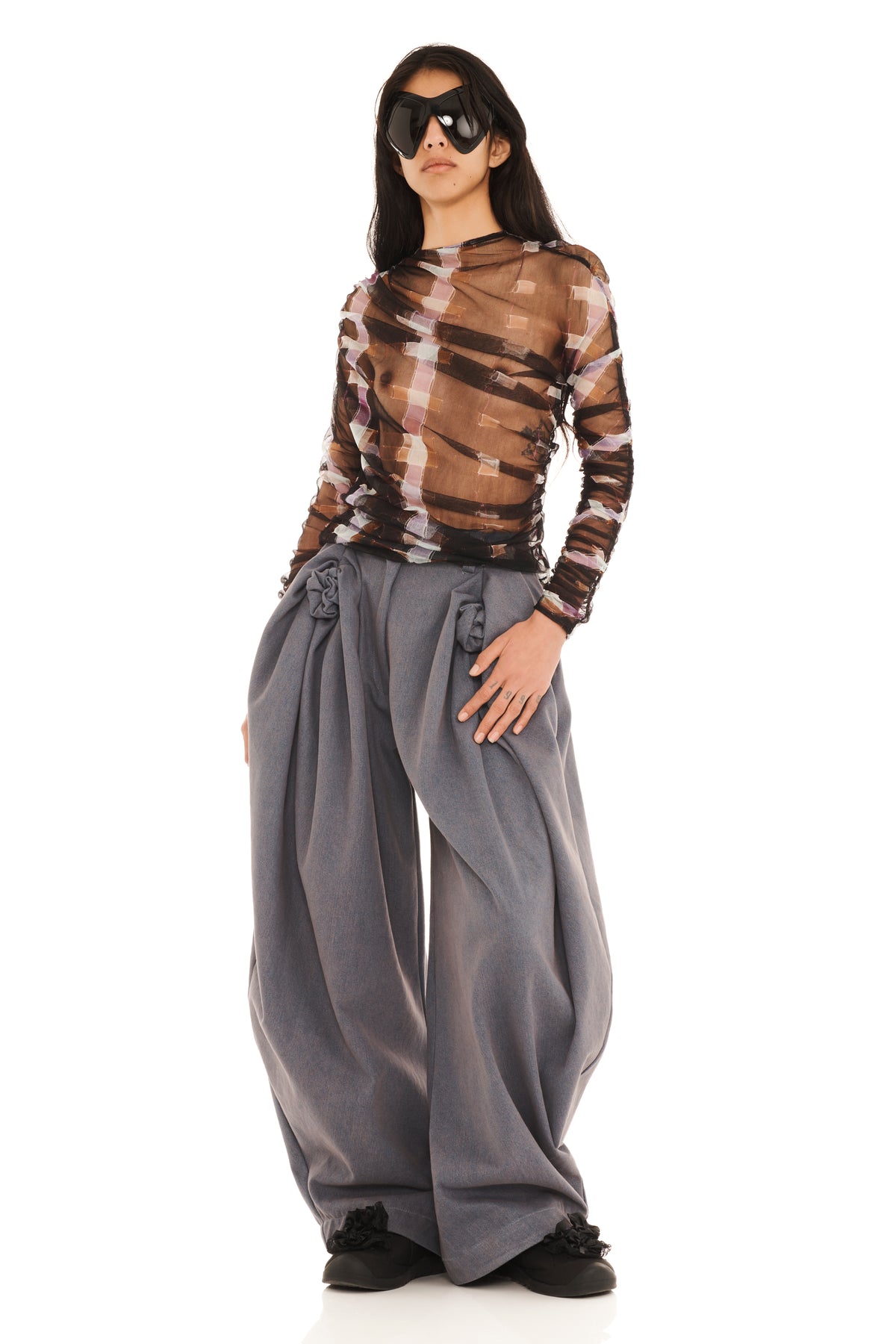 CHOCOLATE PAINTED PLAID NETTLE L/S TOP