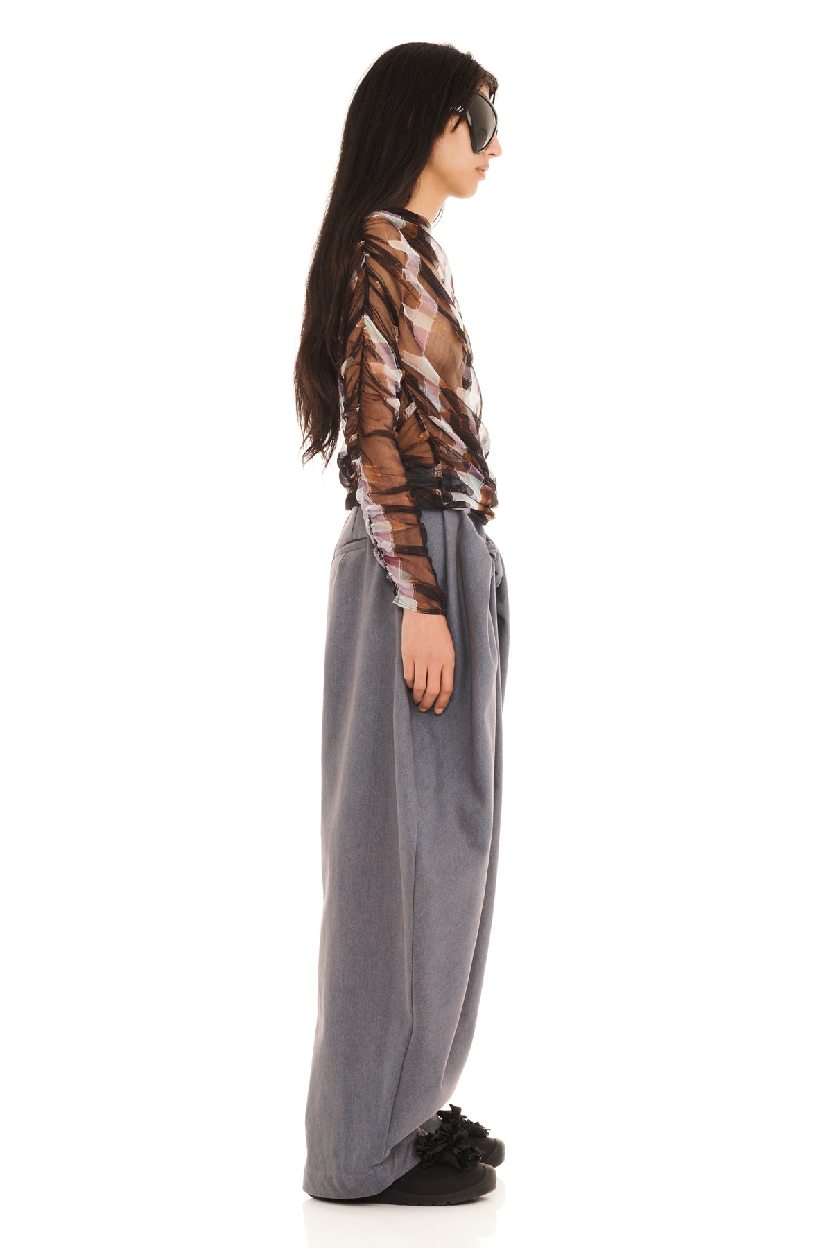 CHOCOLATE PAINTED PLAID NETTLE L/S TOP