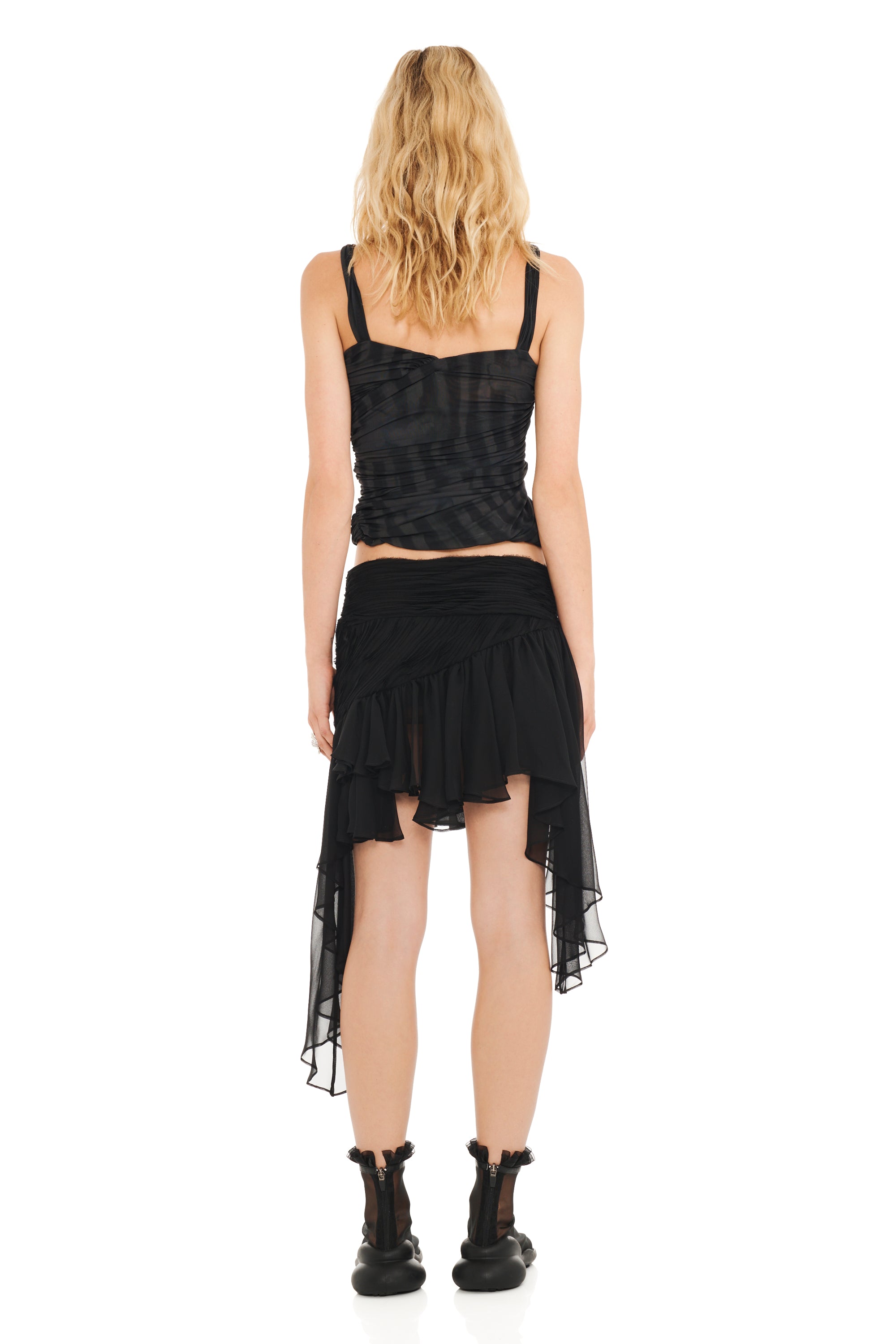 BLACK WAVY FLOWER STRIPE NETTLE TANK