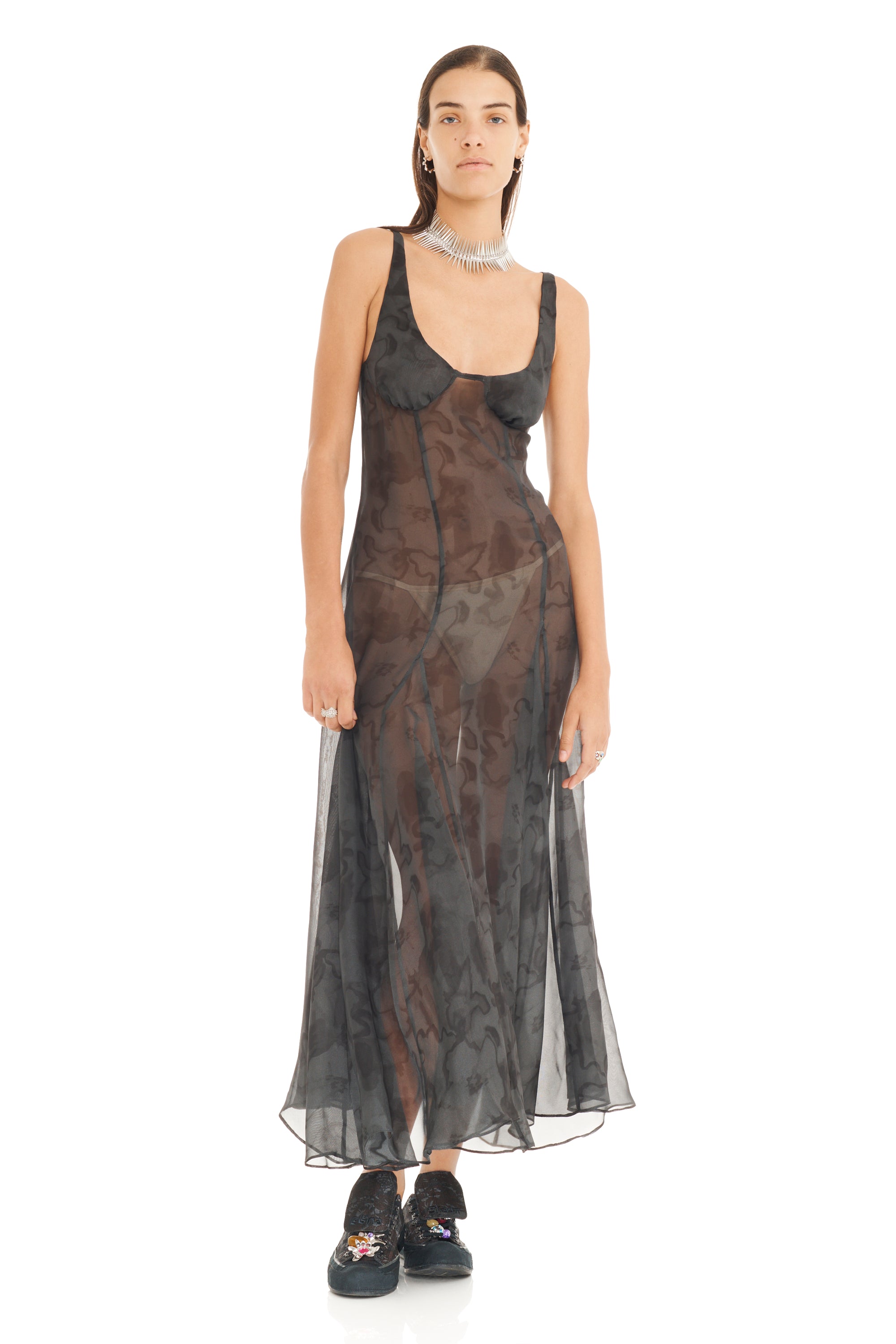 BLACK FLORAL SCRIBBLE PAMELA DRESS