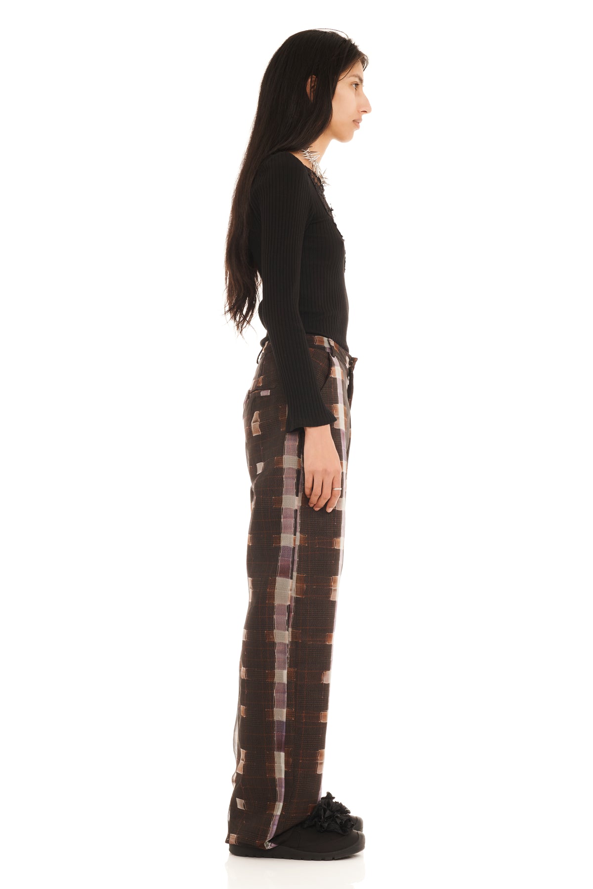 CHOCOLATE PAINTED AMBER PLAID PANSY TROUSER