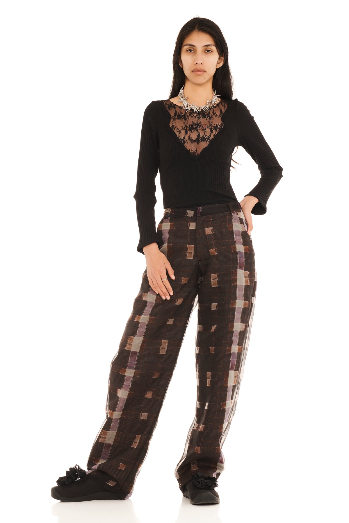 CHOCOLATE PAINTED AMBER PLAID PANSY TROUSER