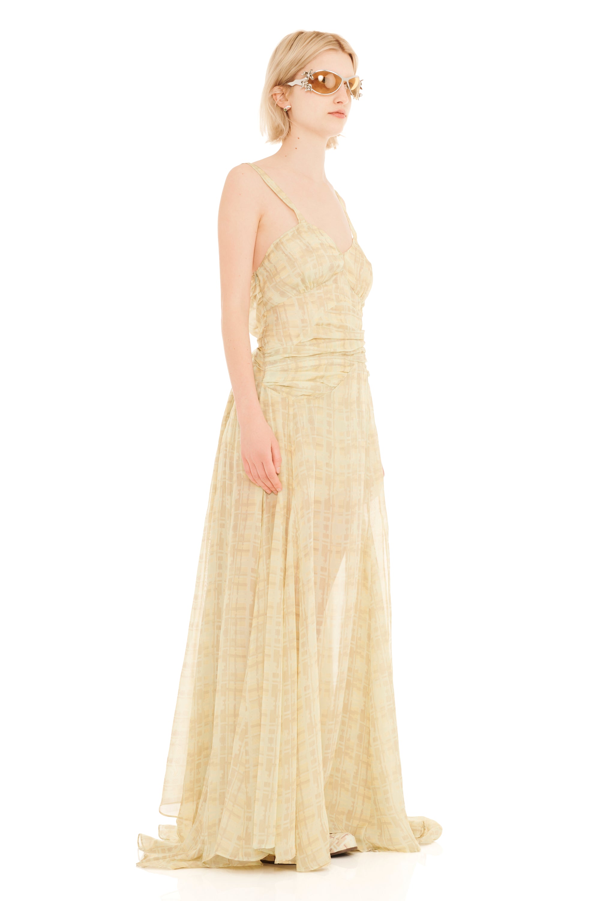 BUTTER PLAID PLUME GOWN