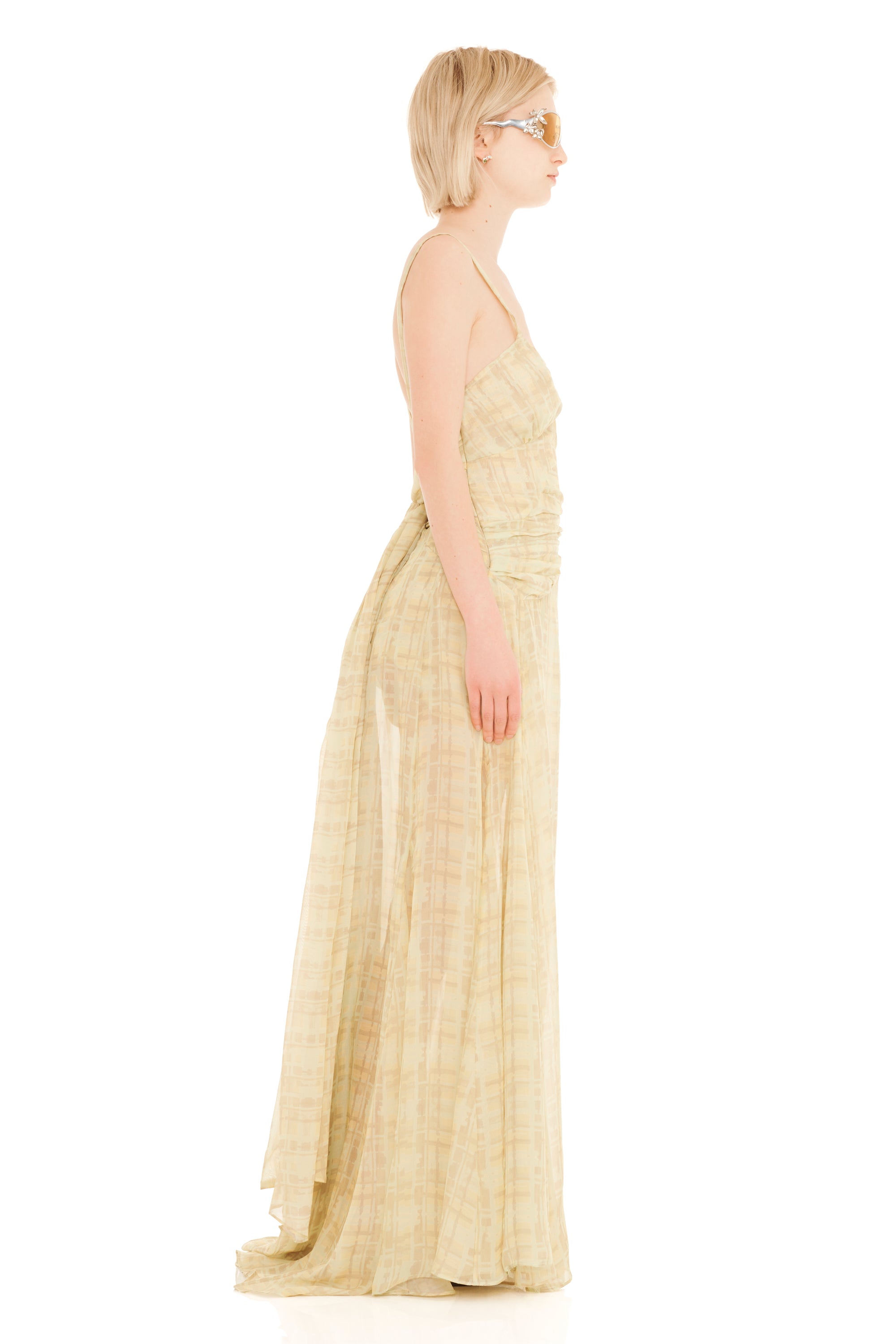 BUTTER PLAID PLUME GOWN