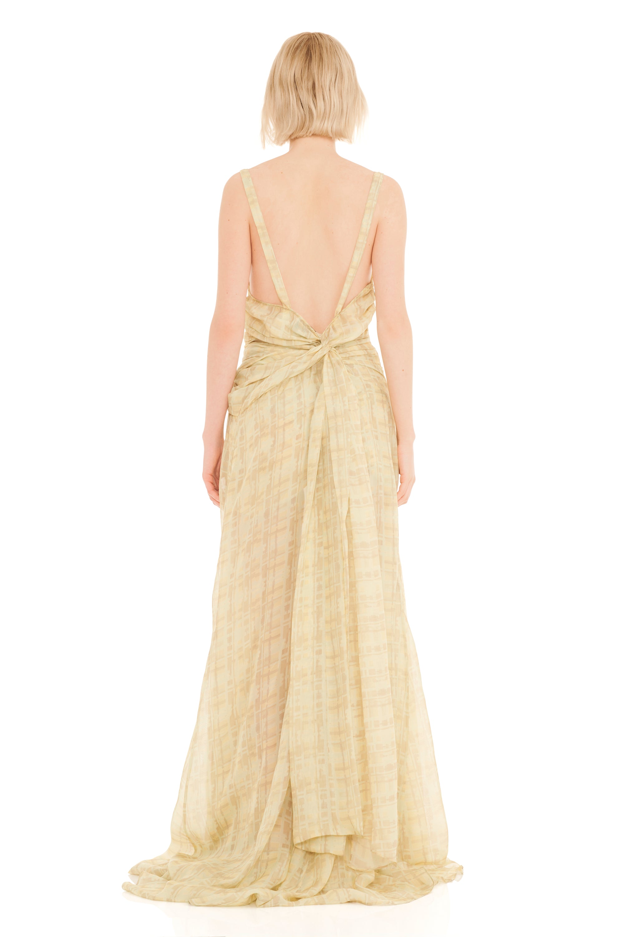 BUTTER PLAID PLUME GOWN