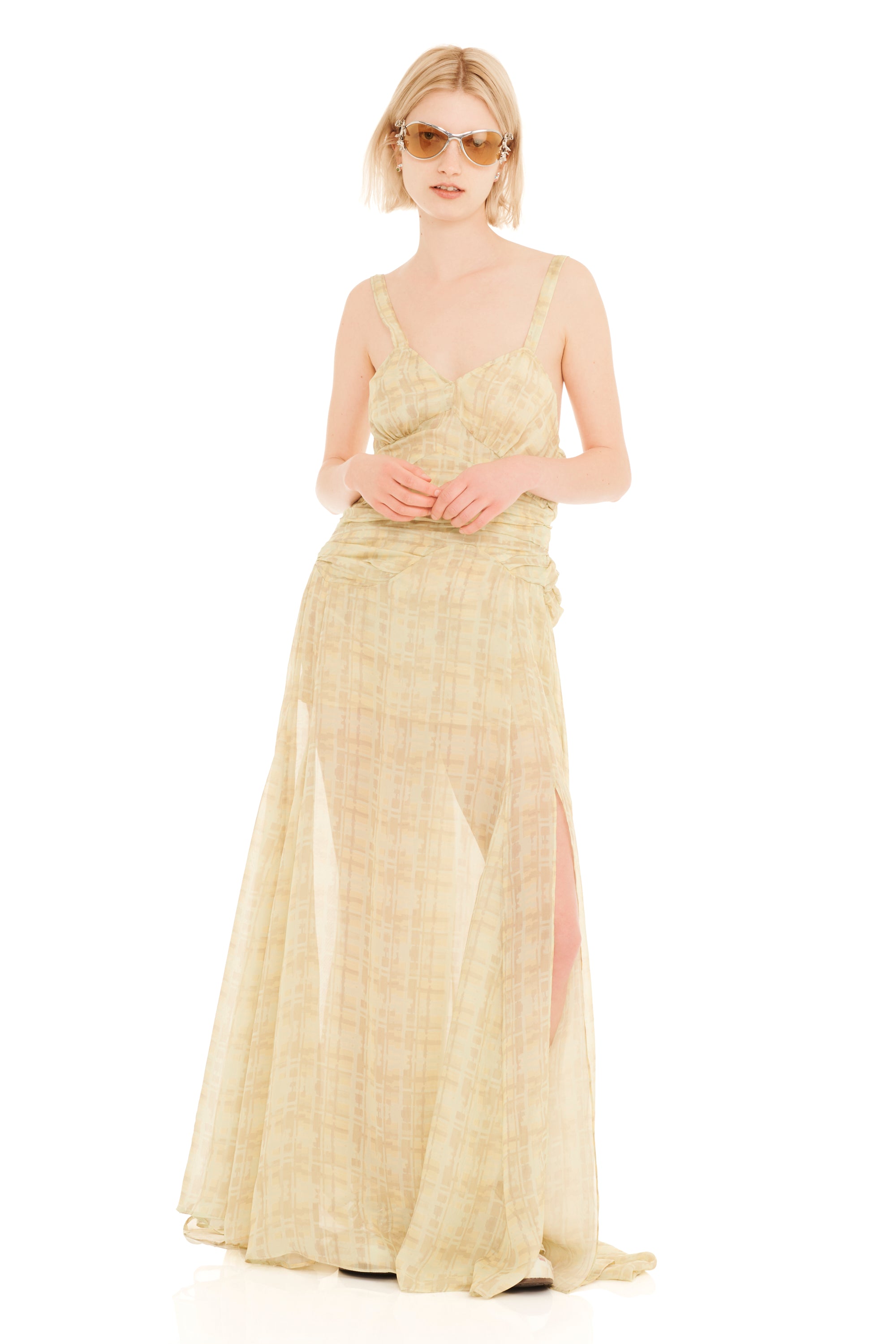 BUTTER PLAID PLUME GOWN