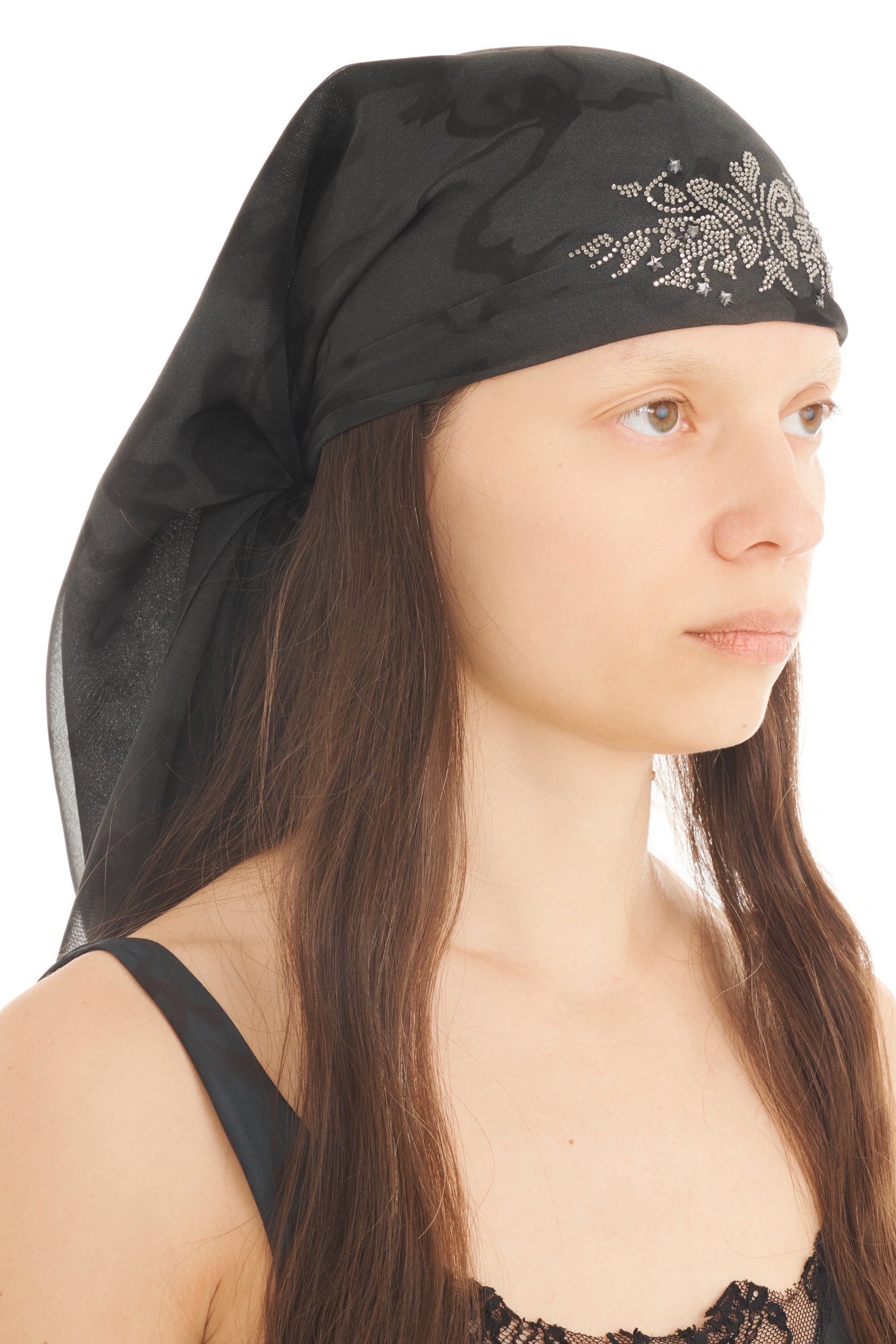 BLACK WATERCOLOR FLORAL PRINCESS FOULARD
