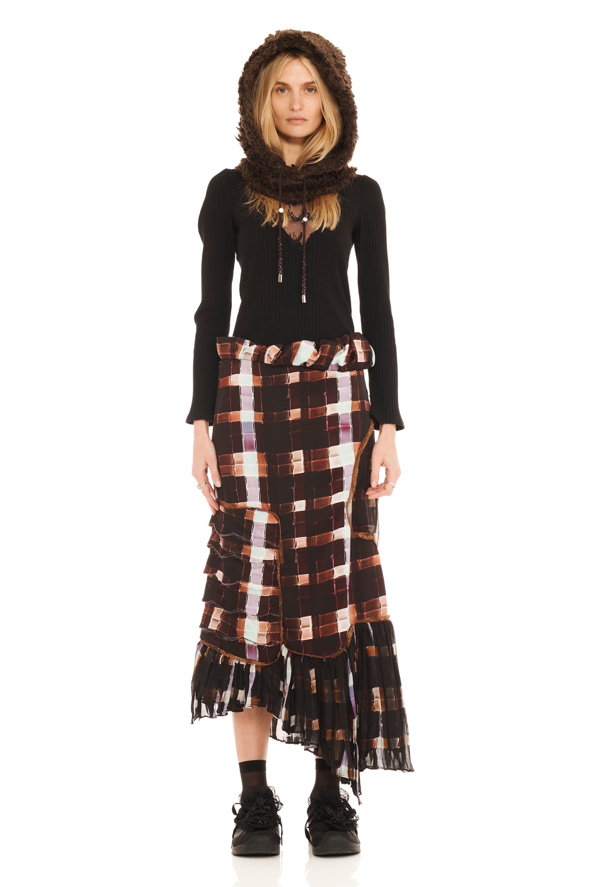 CHOCOLATE PAINTED PLAID LILY SKIRT