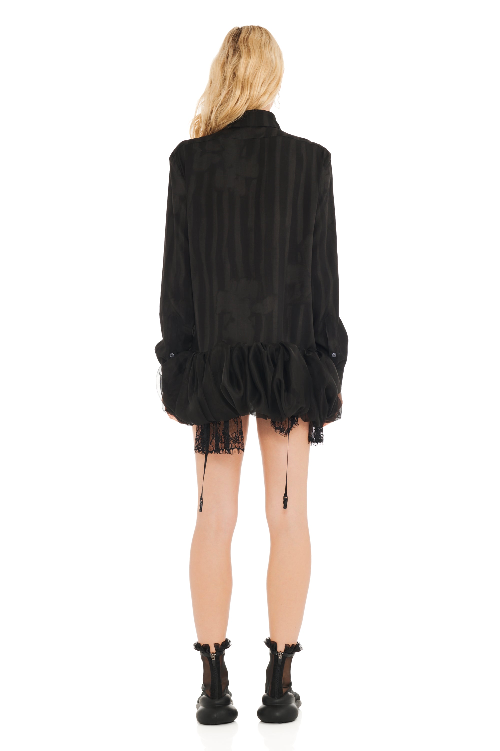 BLACK WAVY FLOWER STRIPE VALERIAN DRESS