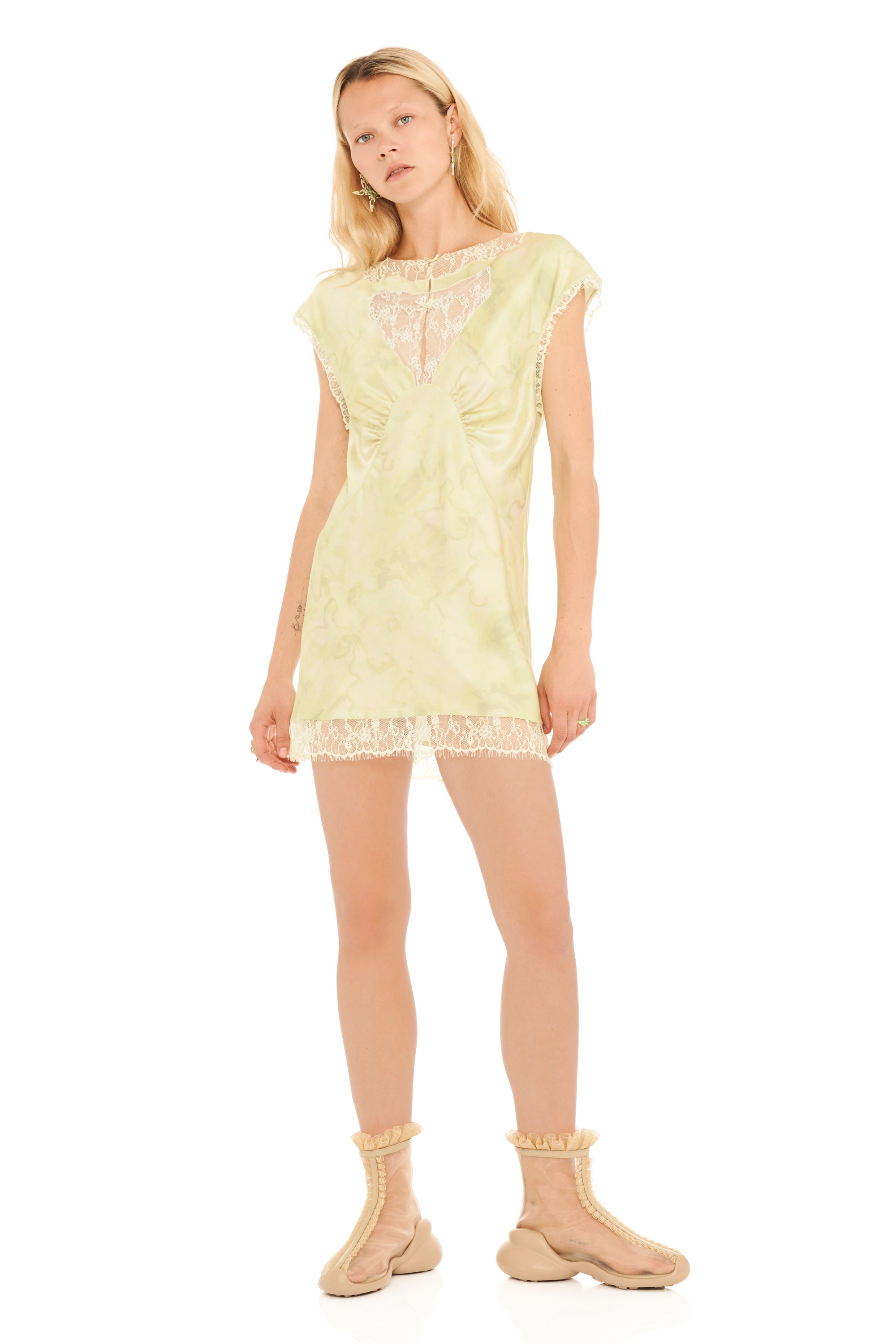 Sage Floral Scribble Waterlily Mini Dress