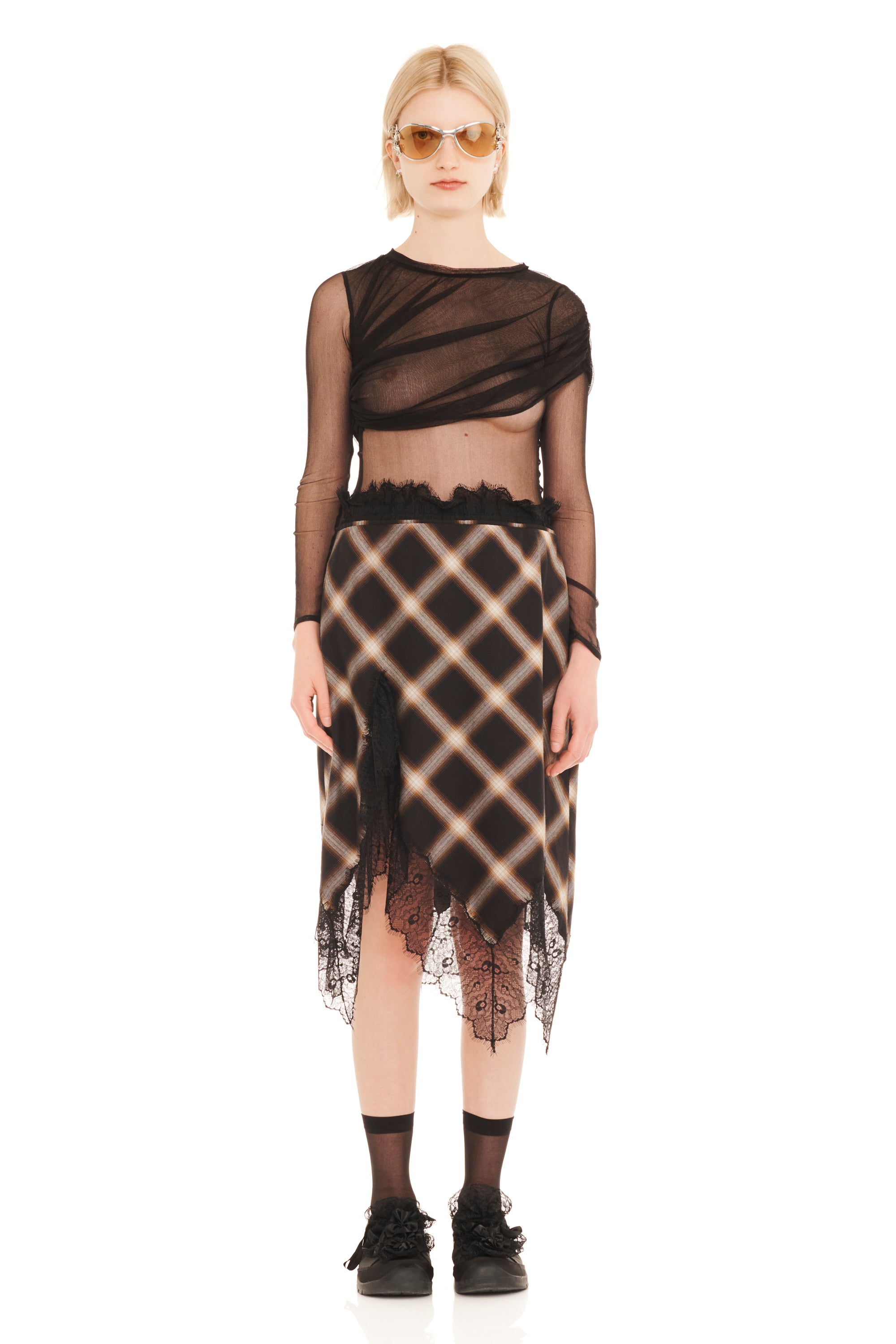 BLACK PLAID WATERLILY SKIRT