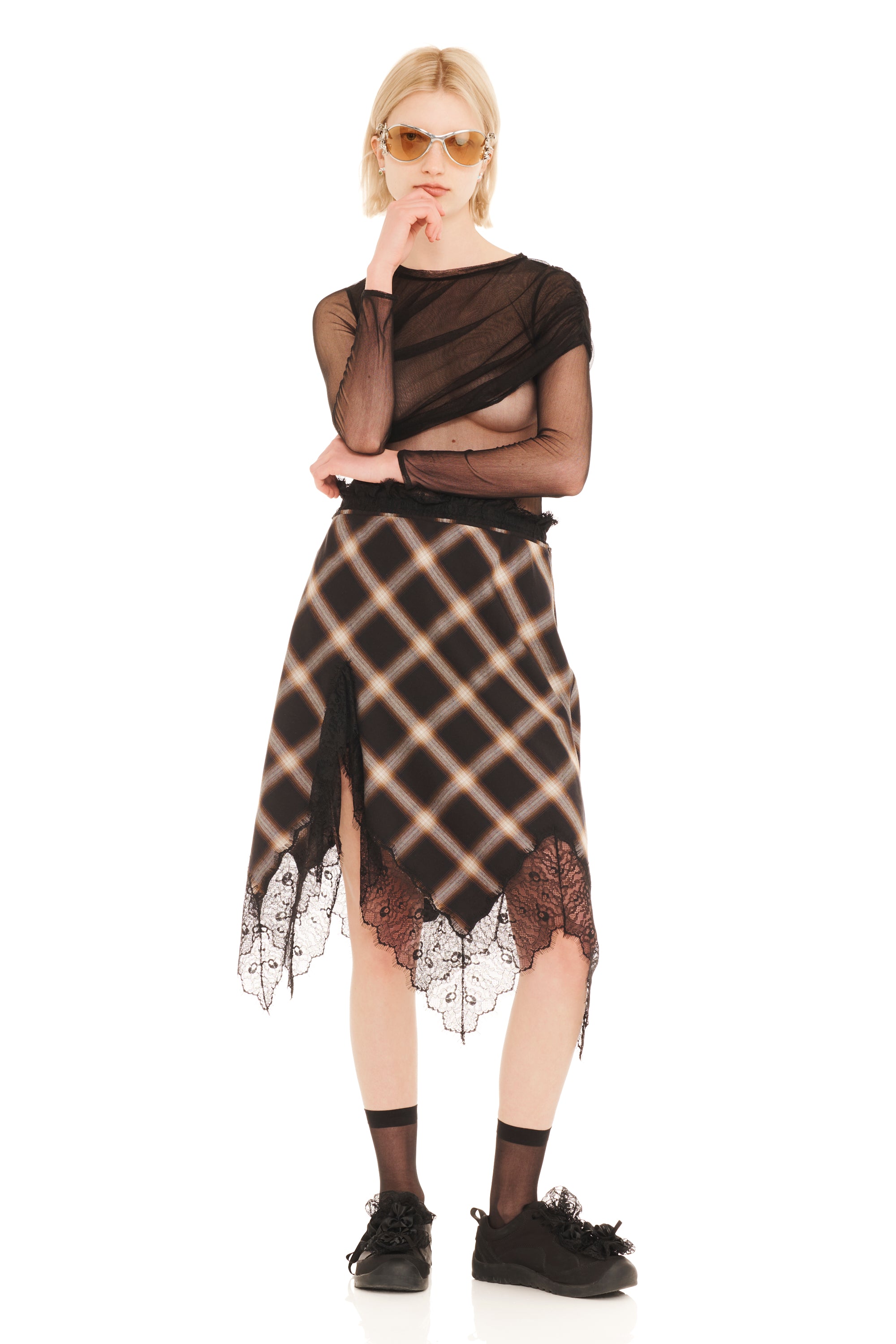 BLACK PLAID WATERLILY SKIRT
