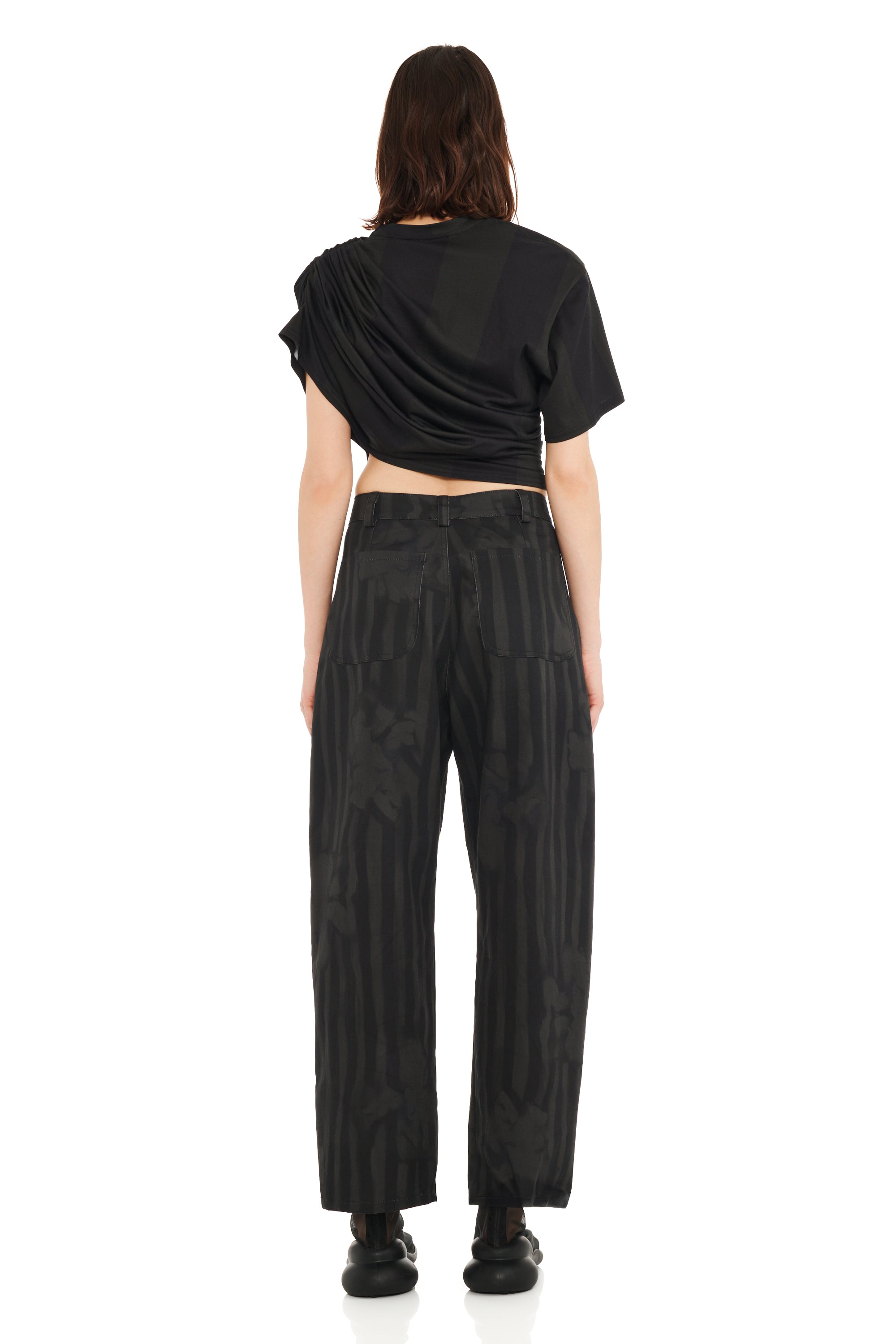 BLACK WAVY FLOWER STRIPE CATCHFLY PANT