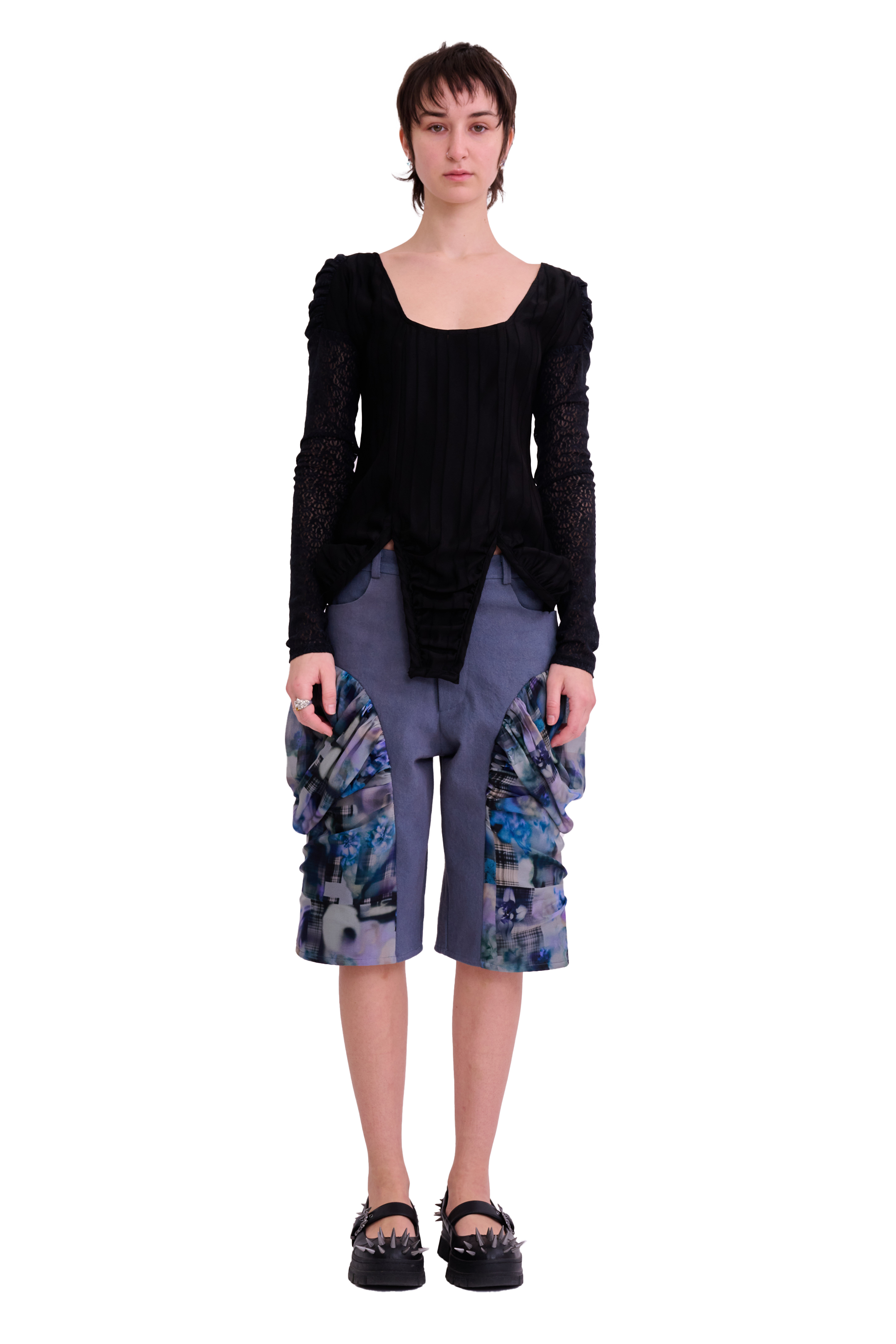 BLACK SATIN STRIPE MAGNOLIA TOP