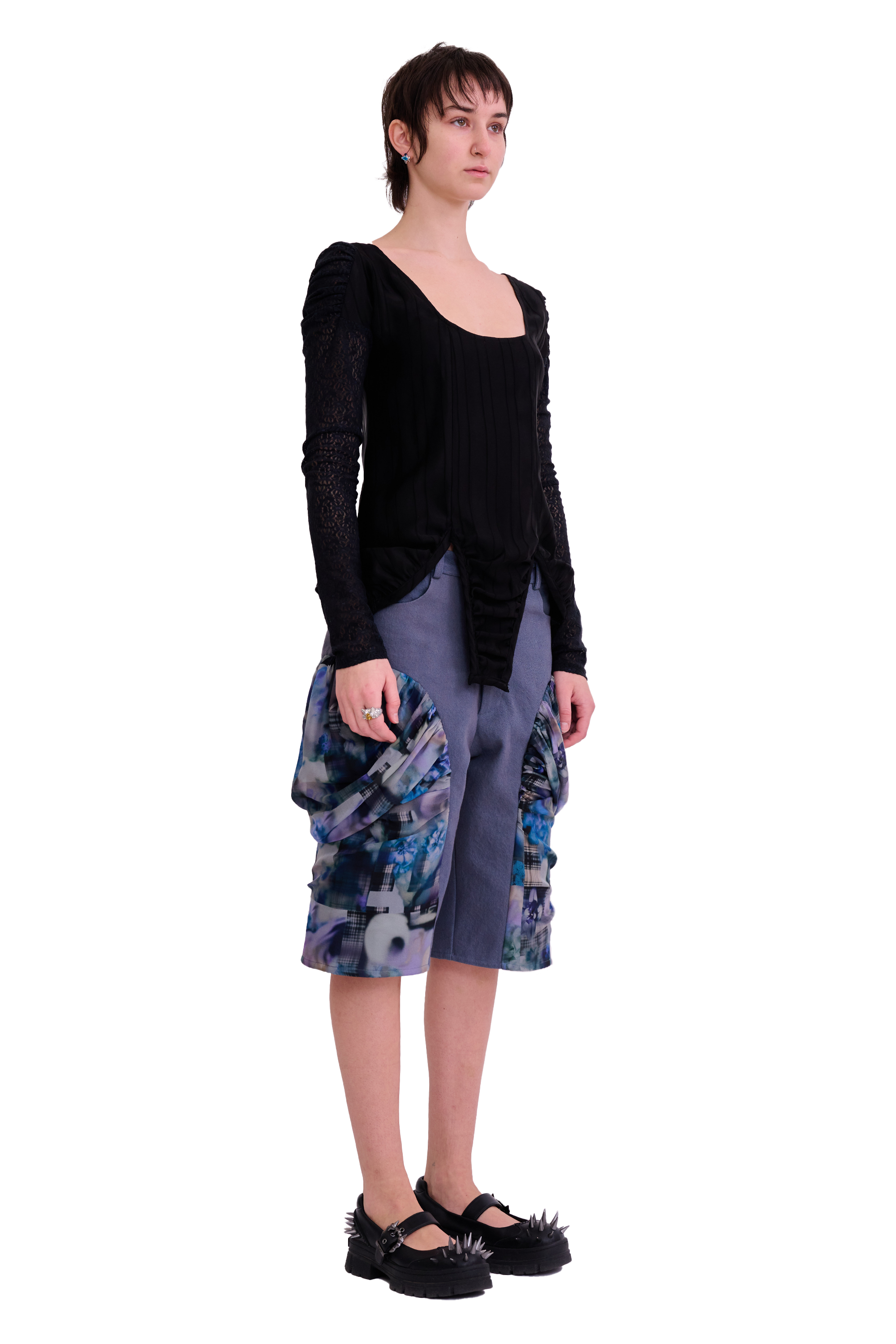 BLACK SATIN STRIPE MAGNOLIA TOP