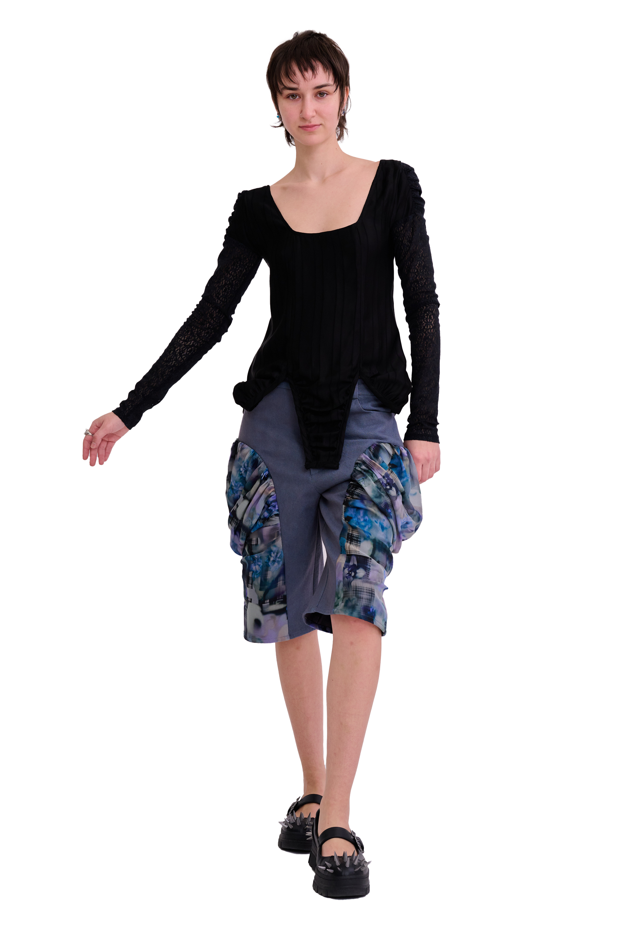 BLACK SATIN STRIPE MAGNOLIA TOP