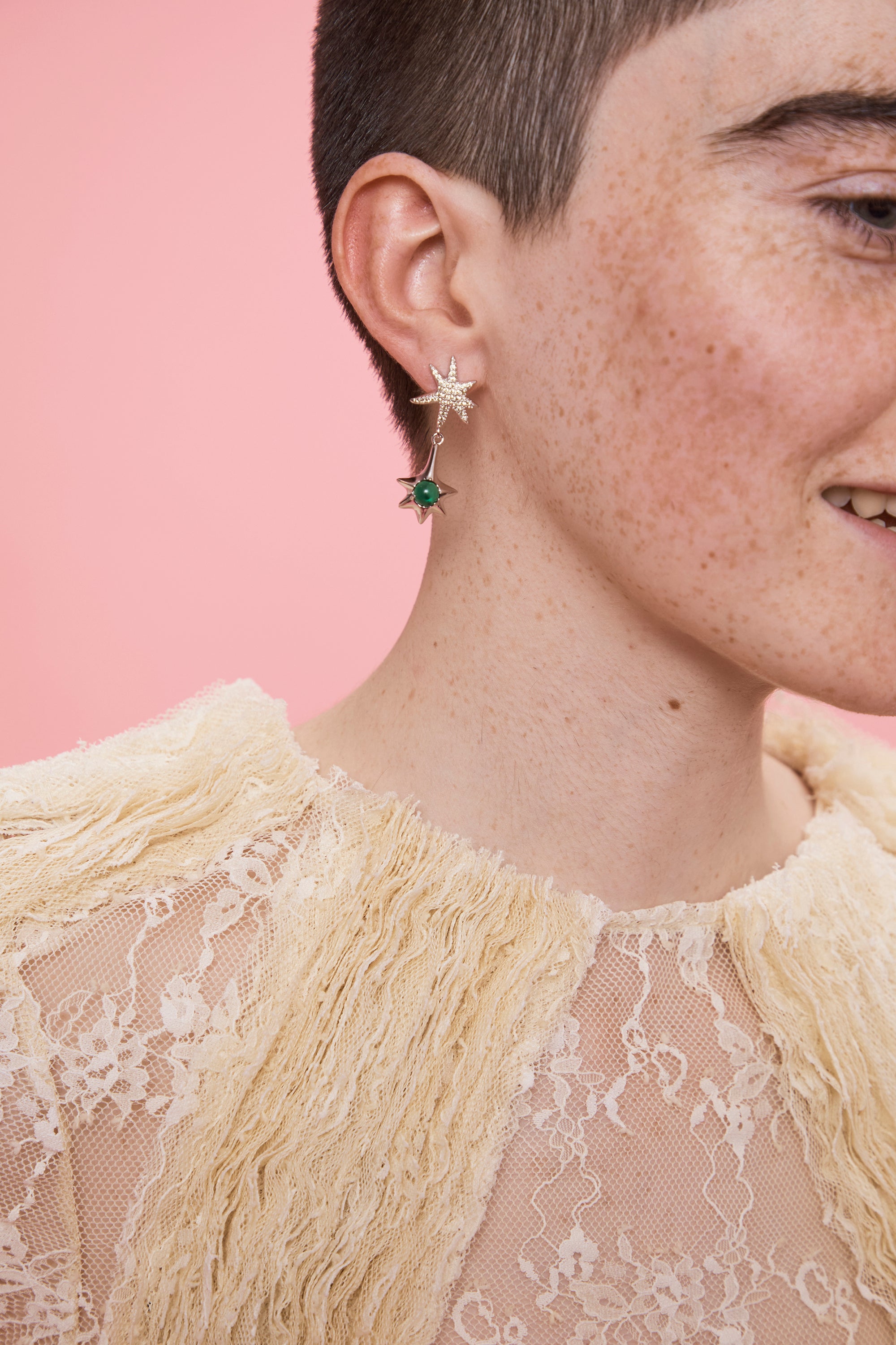 OLIVINE STAR DROP EARRING