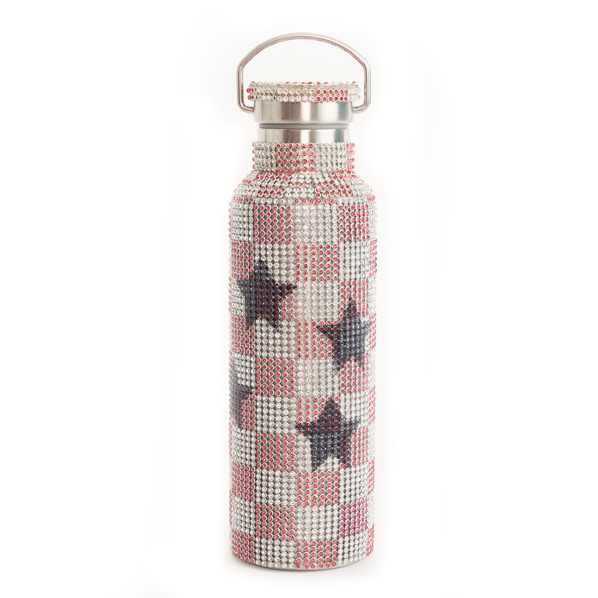 PINK STAR CHECK RHINESTONE WATER BOTTLE