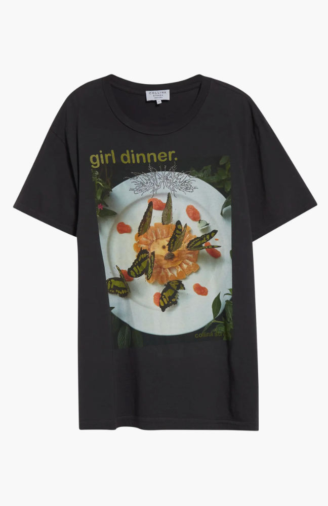 GIRL DINNER RHINESTONE GRAPHIC TEE