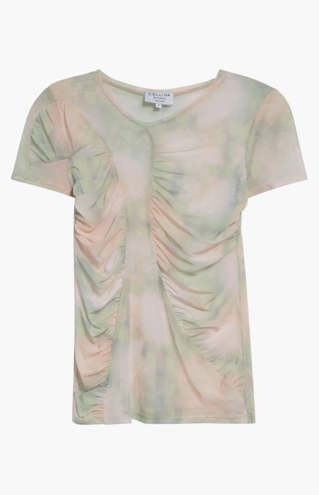 WASHED DAISY PLAID SERPENTINE S/S TOP