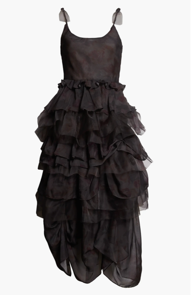 BLACK WATERCOLOR ROSES GERANIUM DRESS