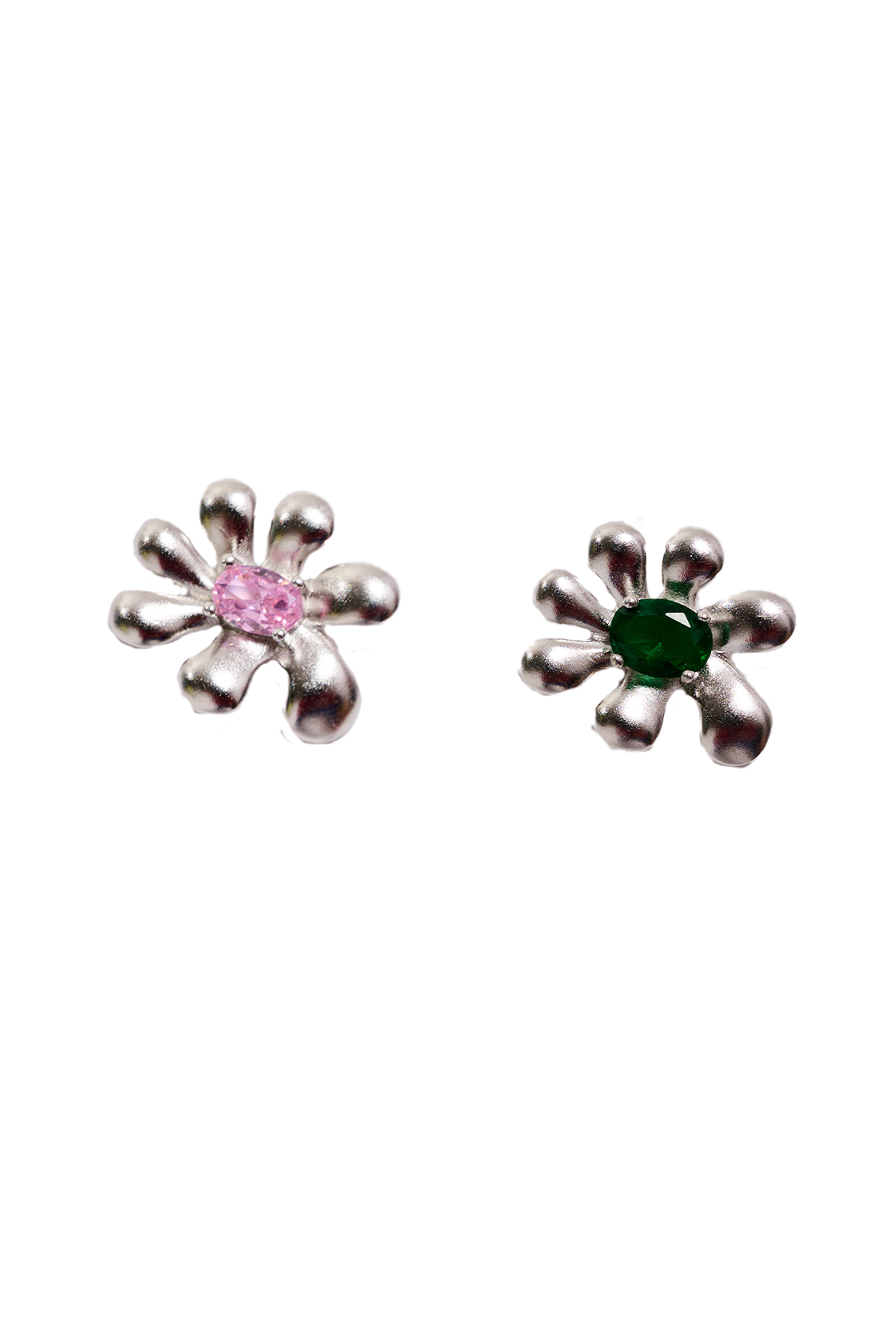 LIGHT ROSE-EMERALD SQUASHED BLOSSOM EARRING