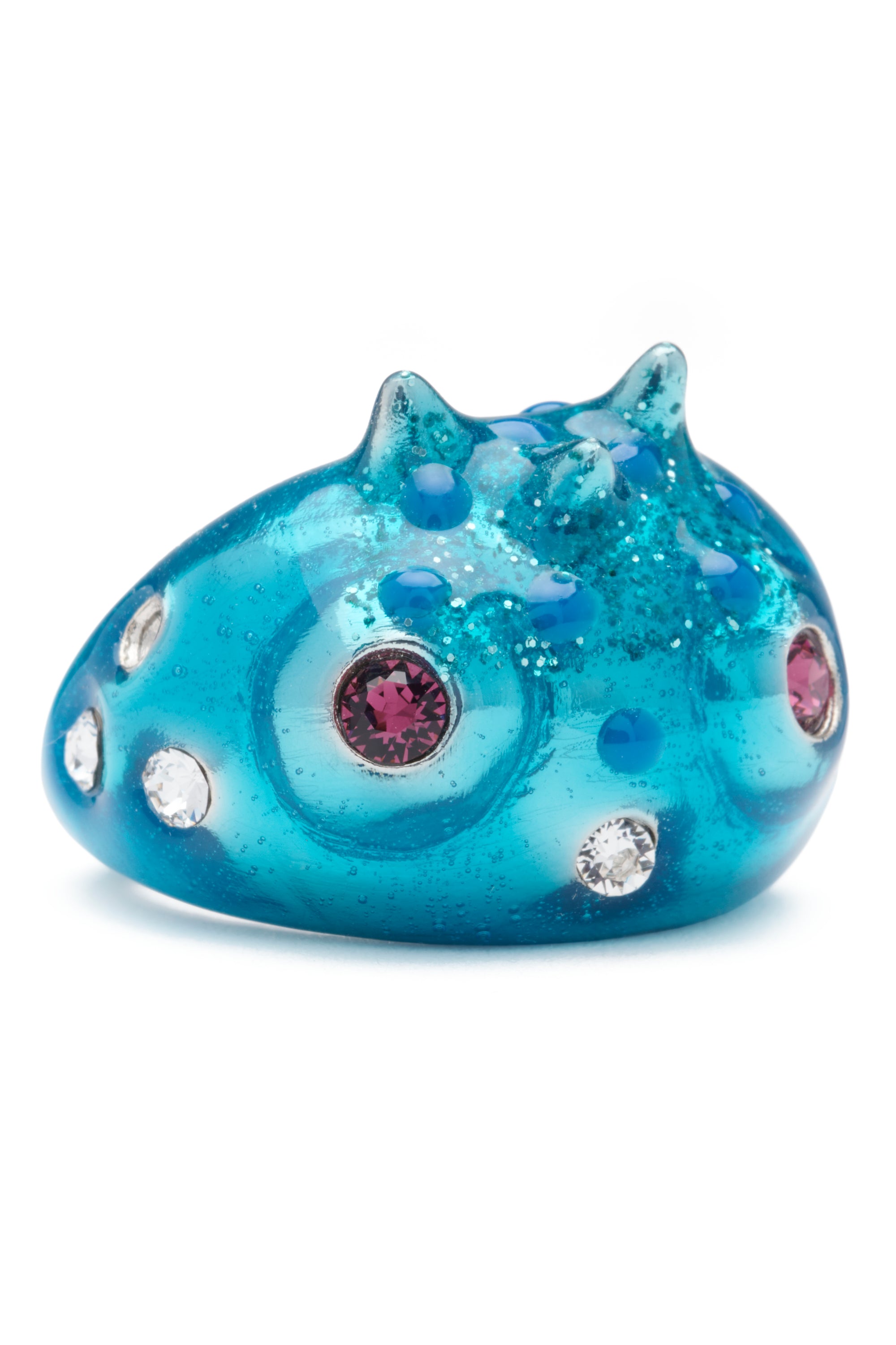Baby rhino ring with rhinestone eyes.