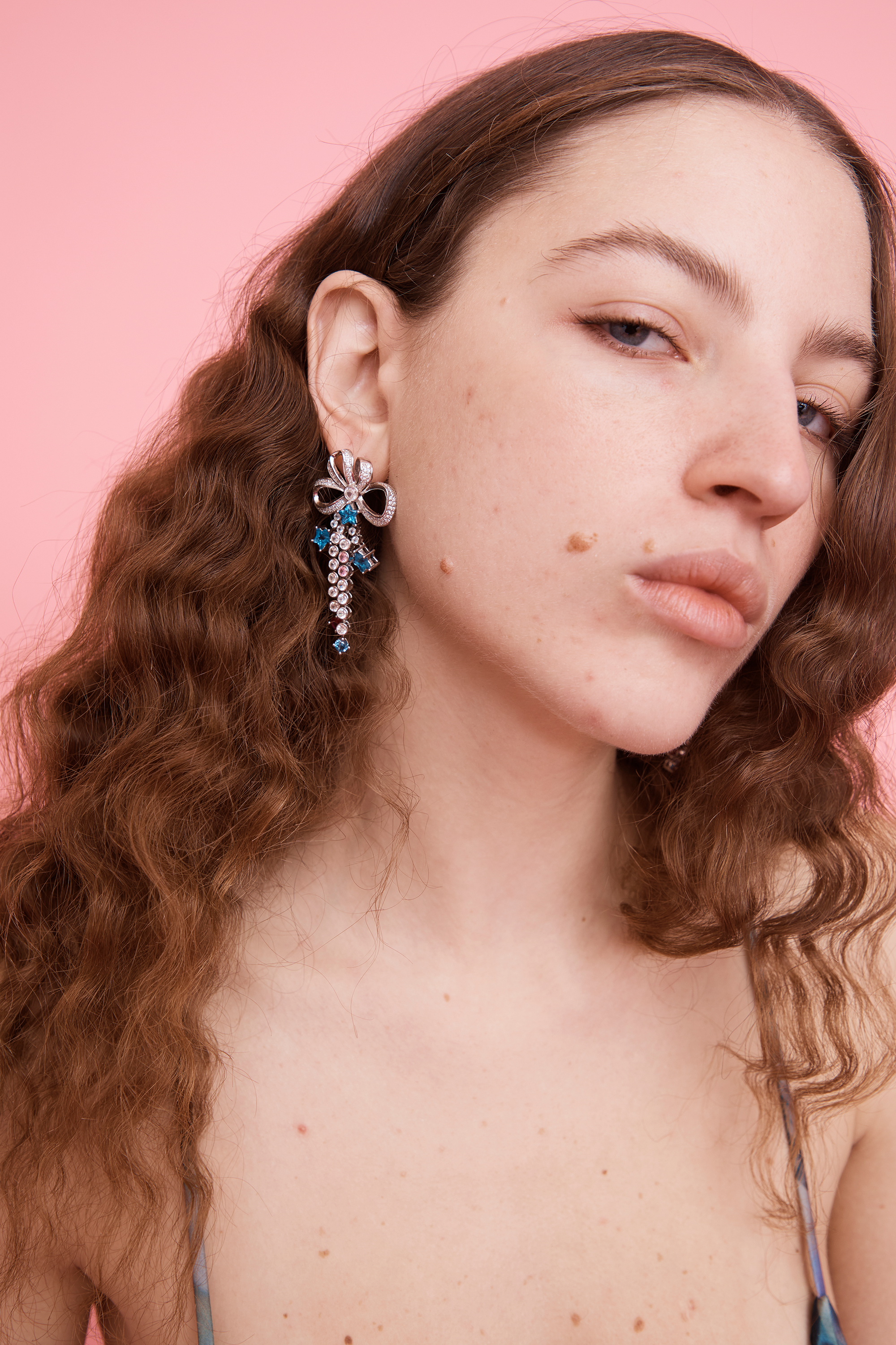 AQUAMARINE BOW JANGLE EARRINGS