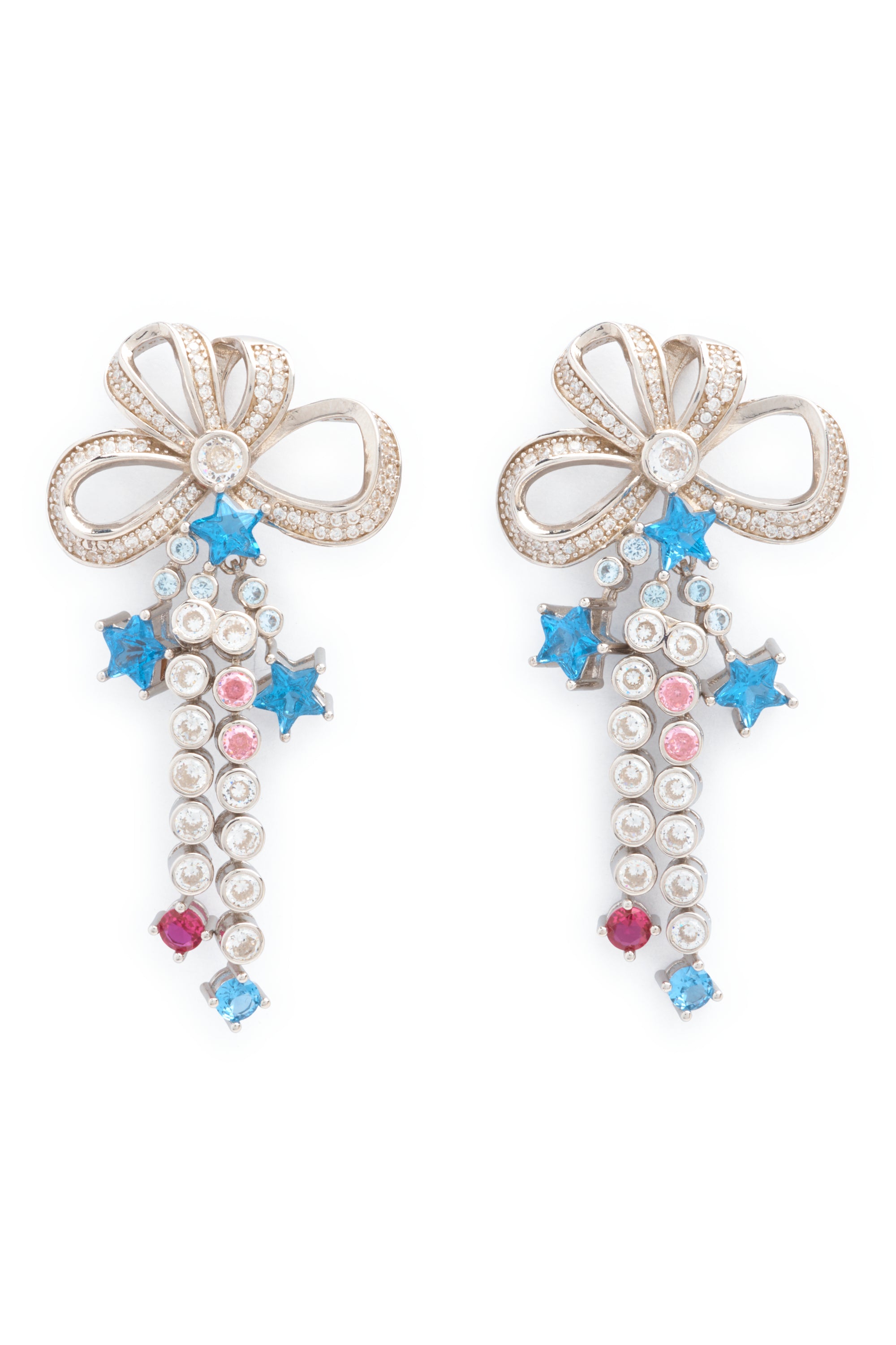 AQUAMARINE BOW JANGLE EARRINGS