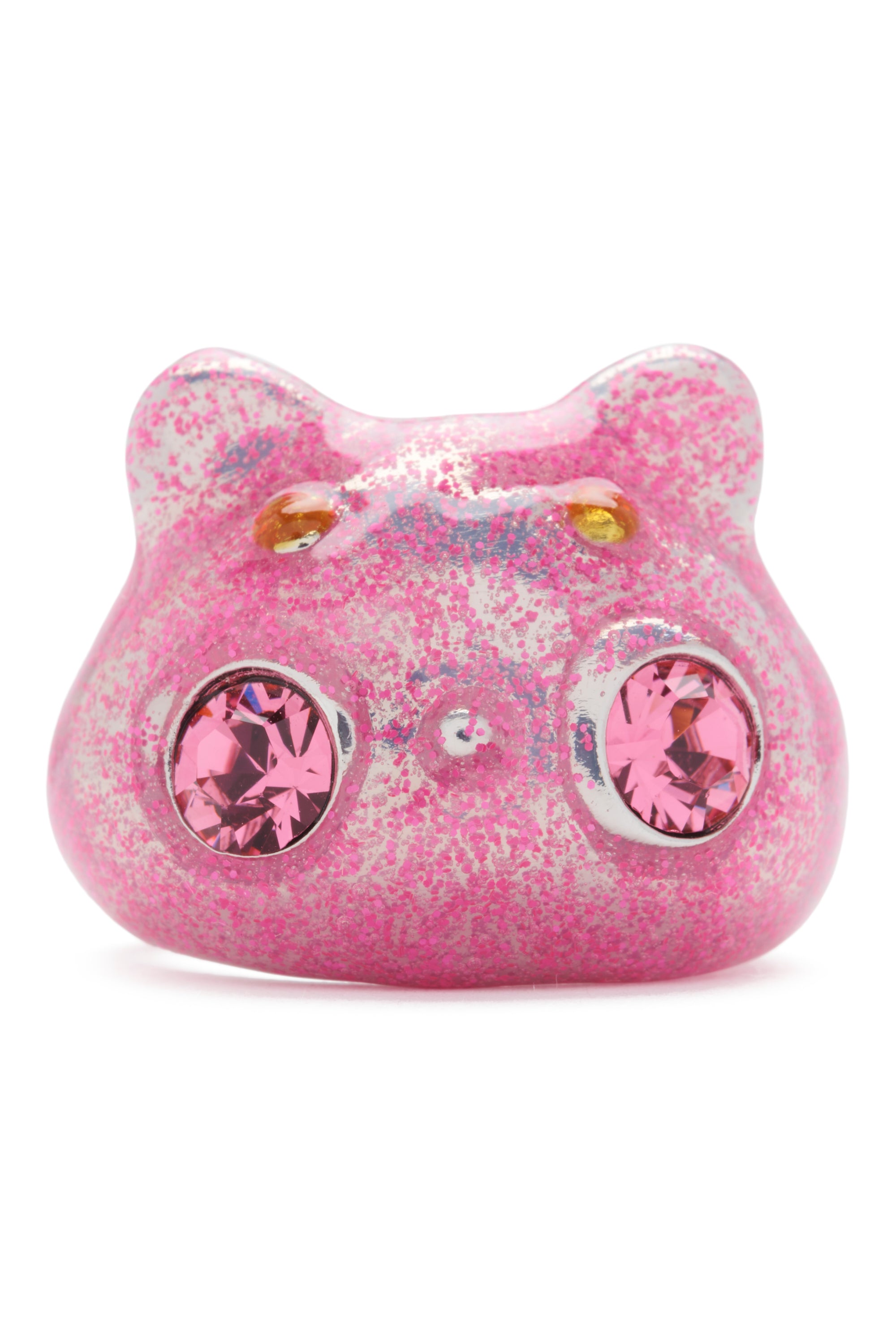 Bug ring in light pink glitter with pink rhinestone eyes.