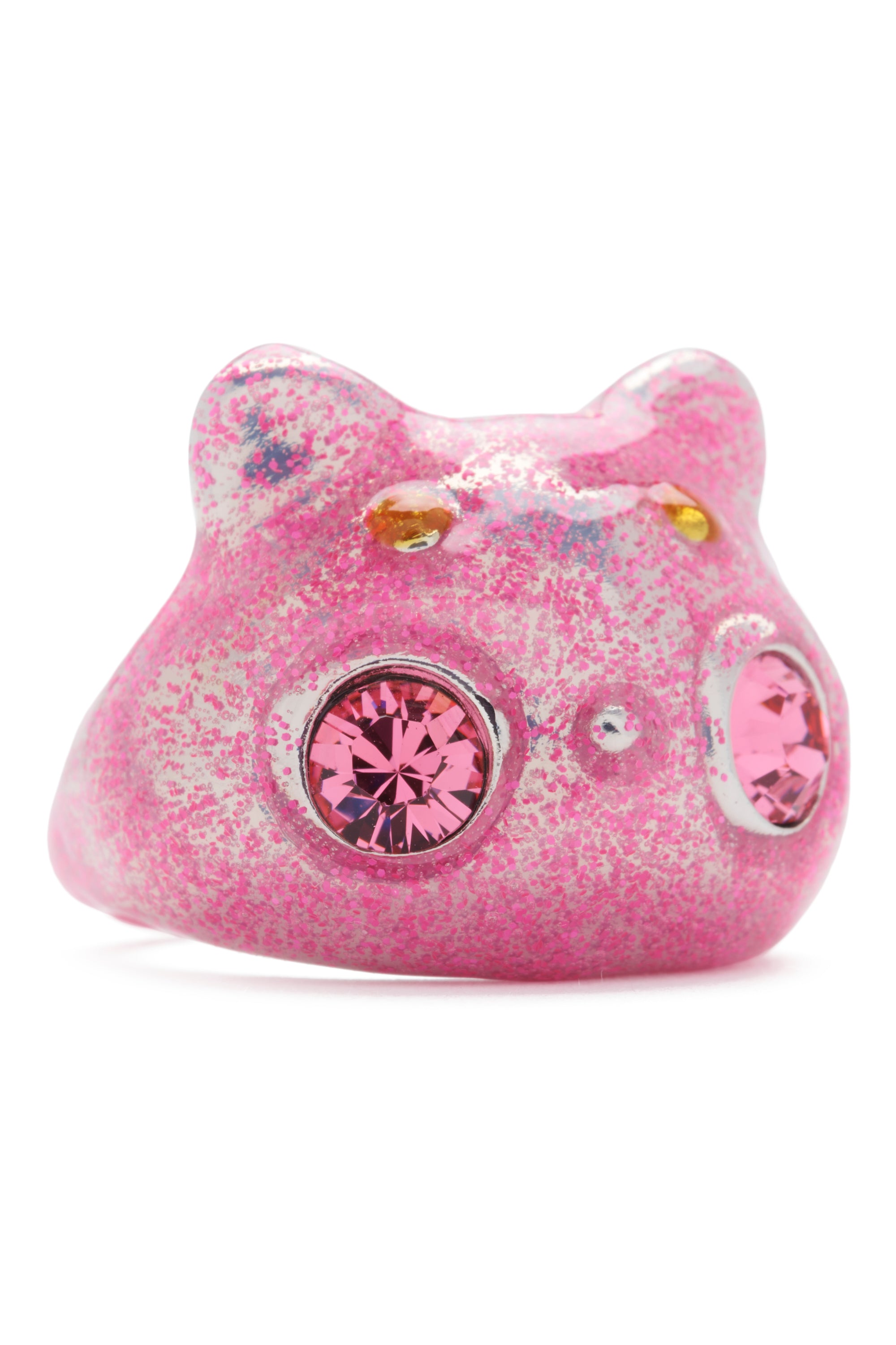 Bug ring in light pink glitter with pink rhinestone eyes.