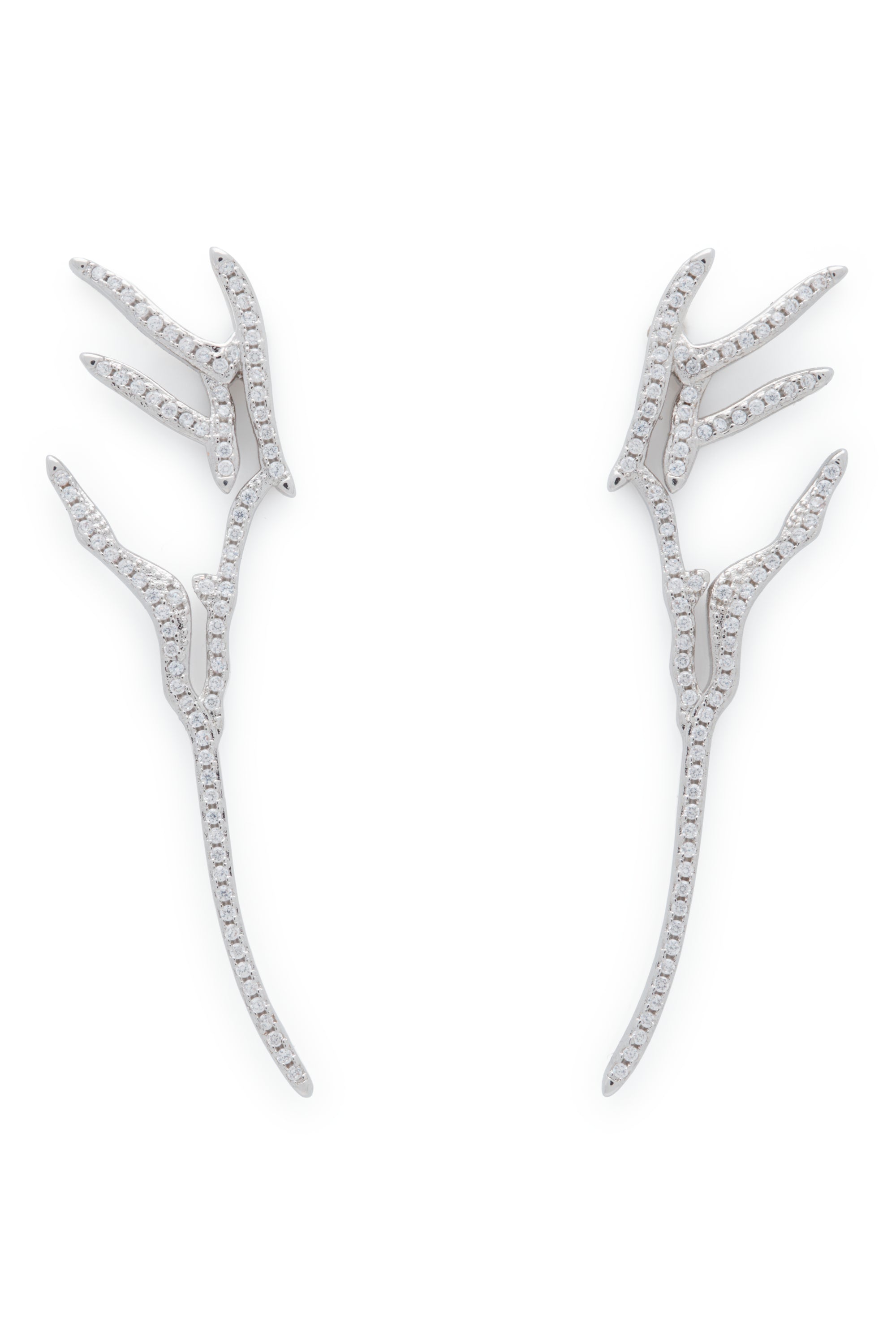 Delicate crystal pave stud earrings in an organic wing shape. Stud back.Sterling silver and Swarovski crystals