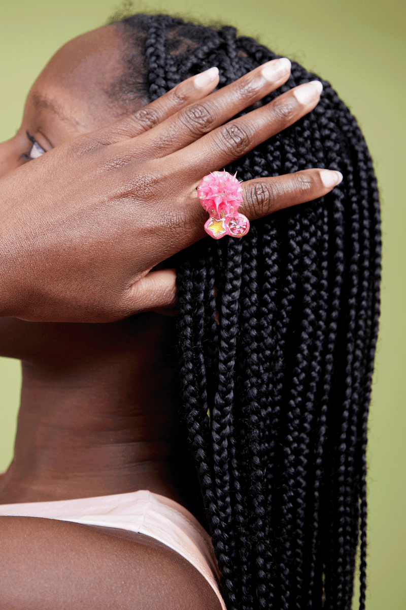 GOLD PINK SPECK CANDY SPIKE RING